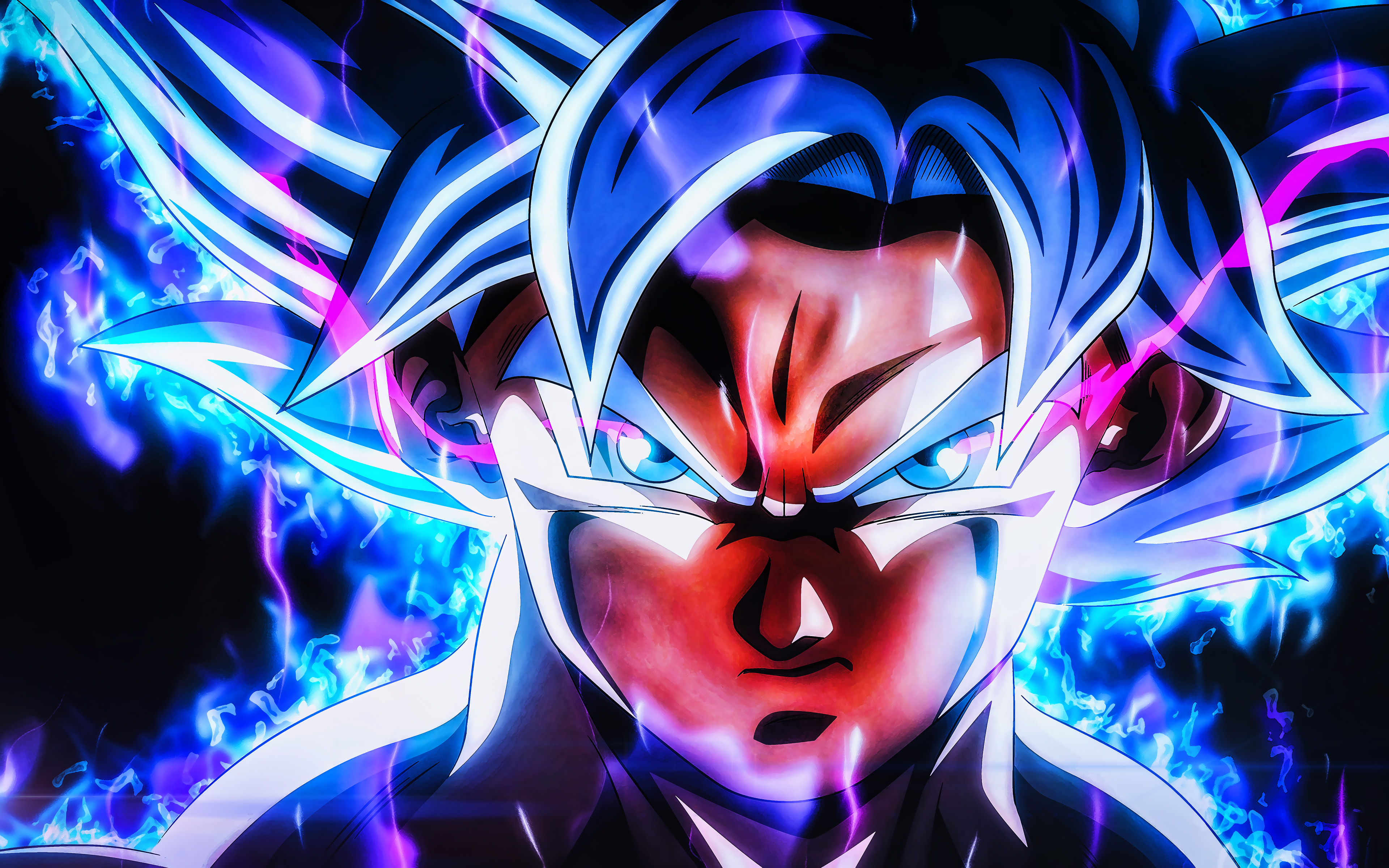 3840x2400 Download wallpaper Ultra Instinct Goku, 4k, blue fire flames, DBS, portrait, Dragon Ball Super, Super Saiyan God, Dragon Ball, Mastered Ultra Instinct, DBS characters, Migatte No Gokui for desktop with resolution, Desktop