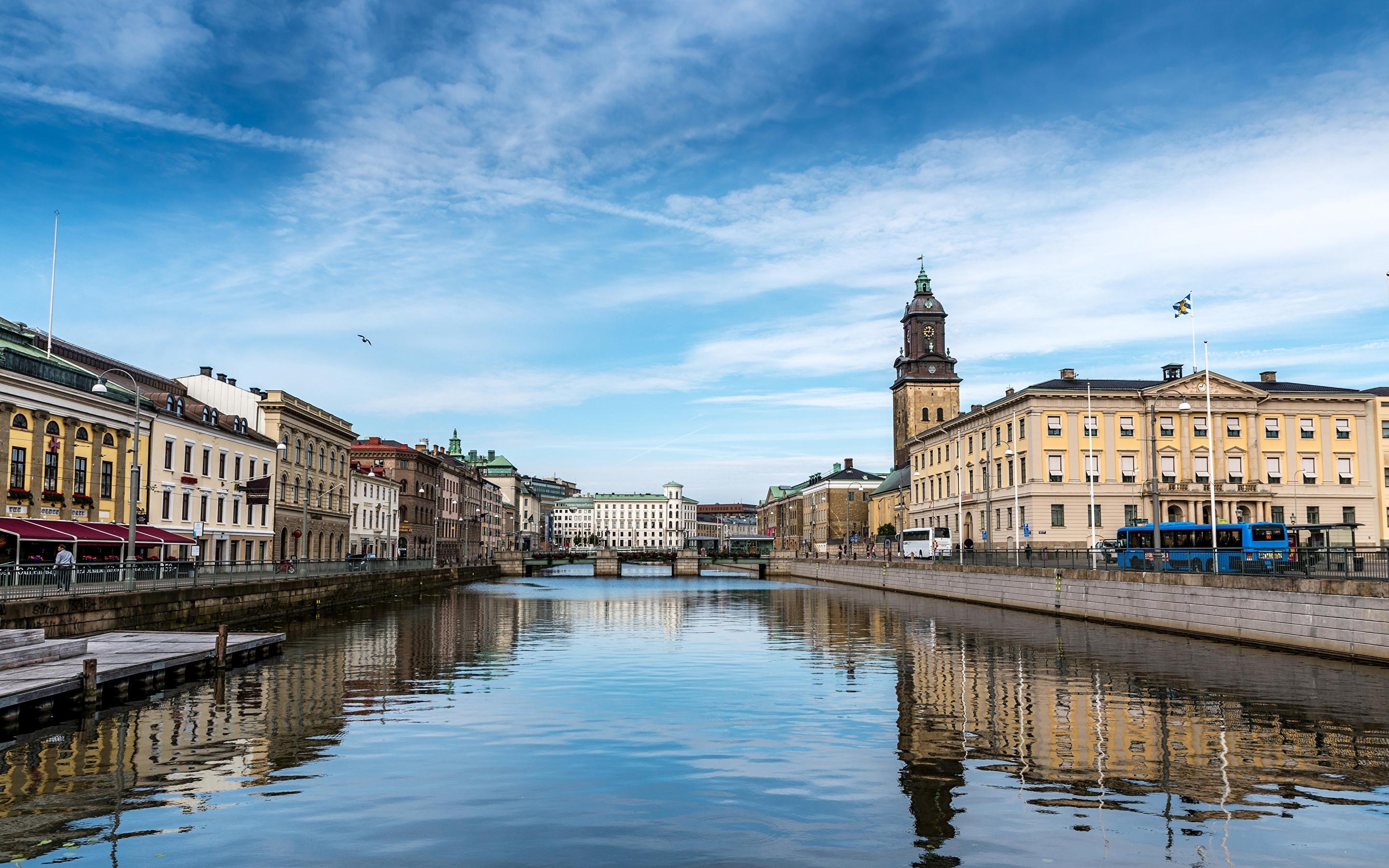 2880x1800 Picture Sweden Gothenburg Bridges Rivers Cities Houses, Desktop