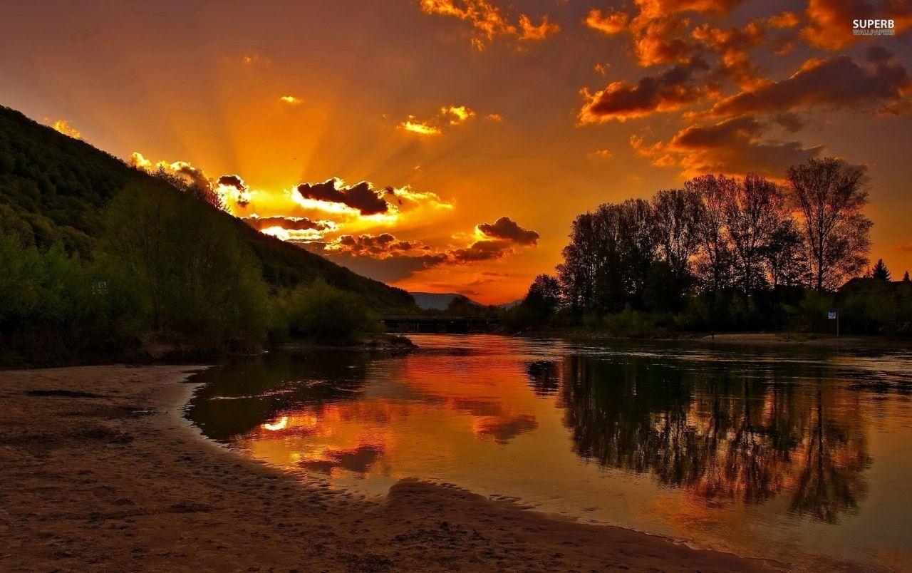 1280x810 River Bank Sunset wallpaper. River Bank Sunset, Desktop