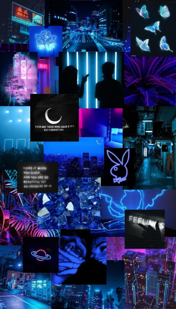 740x1290 Dark Blue Neon Aesthetic Wallpaper, Phone