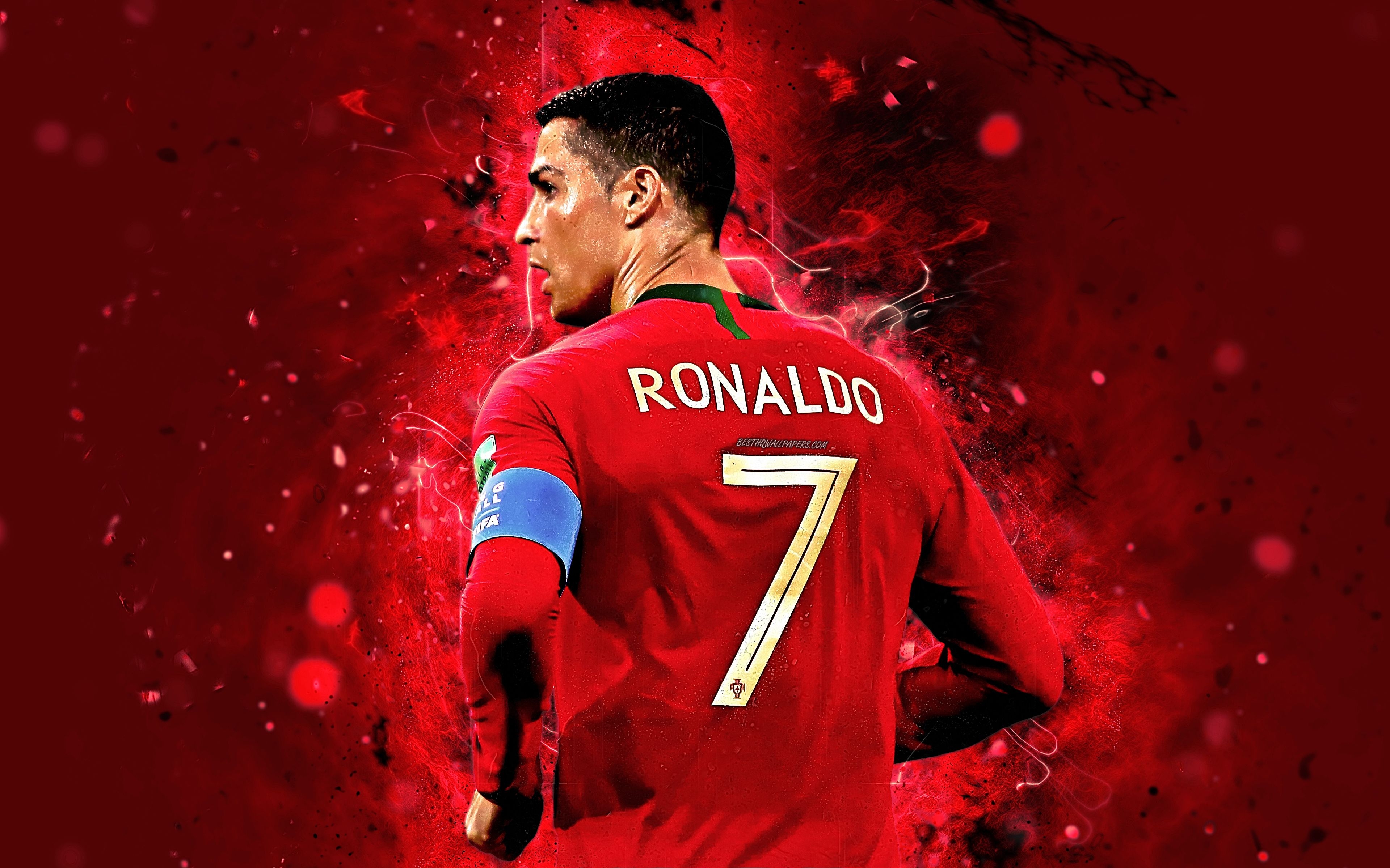 3840x2400 Download wallpaper Cristiano Ronaldo, 4k, back view, CR abstract art, Portugal National Team, fan art, Ronaldo, soccer, footballers, red uniform, Portuguese football team for desktop with resolution. High Quality HD picture, Desktop