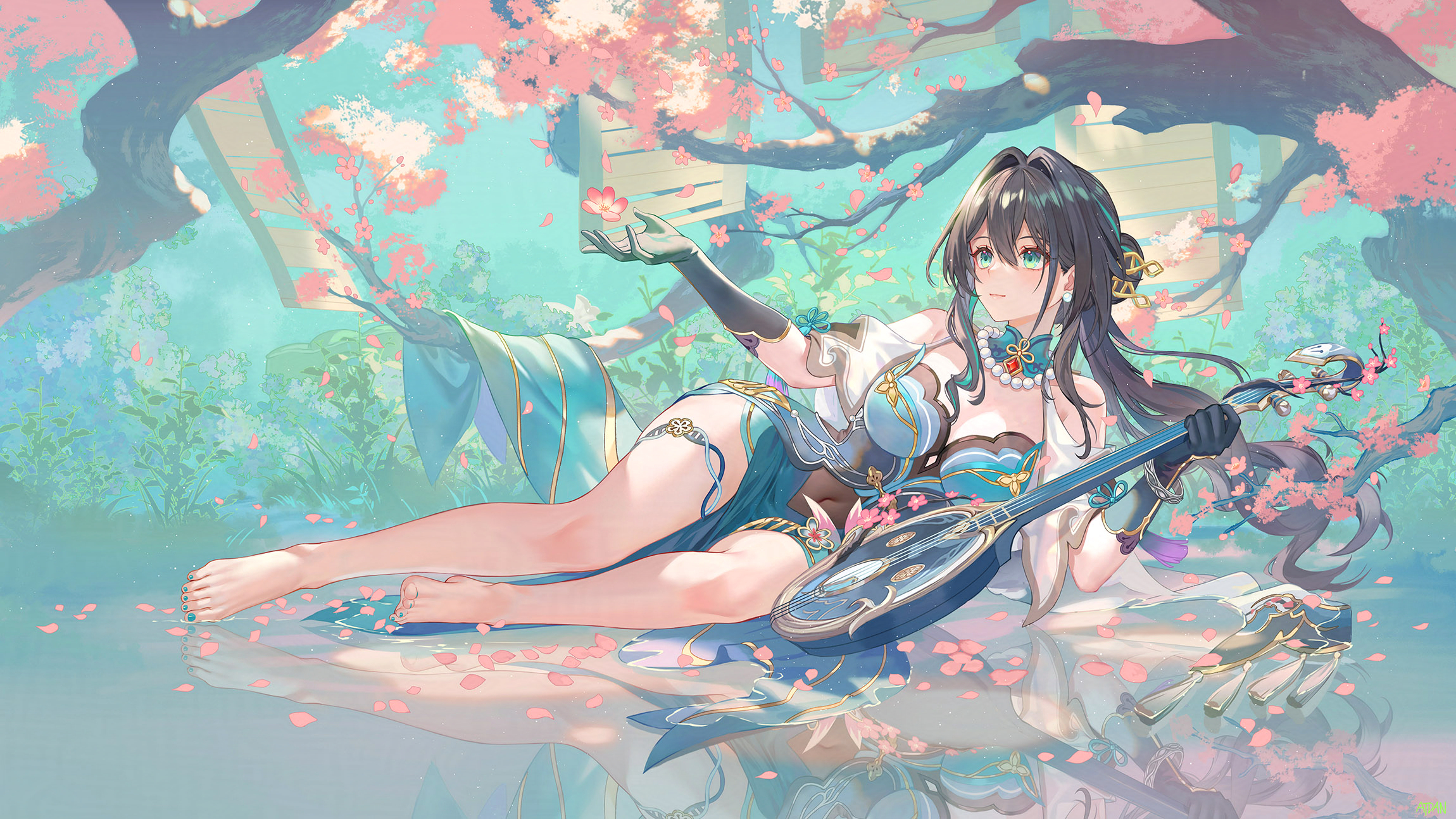 2300x1300 atdan honkai: star rail ruan mei asian clothes cleavage feet garter wallpaper, Desktop