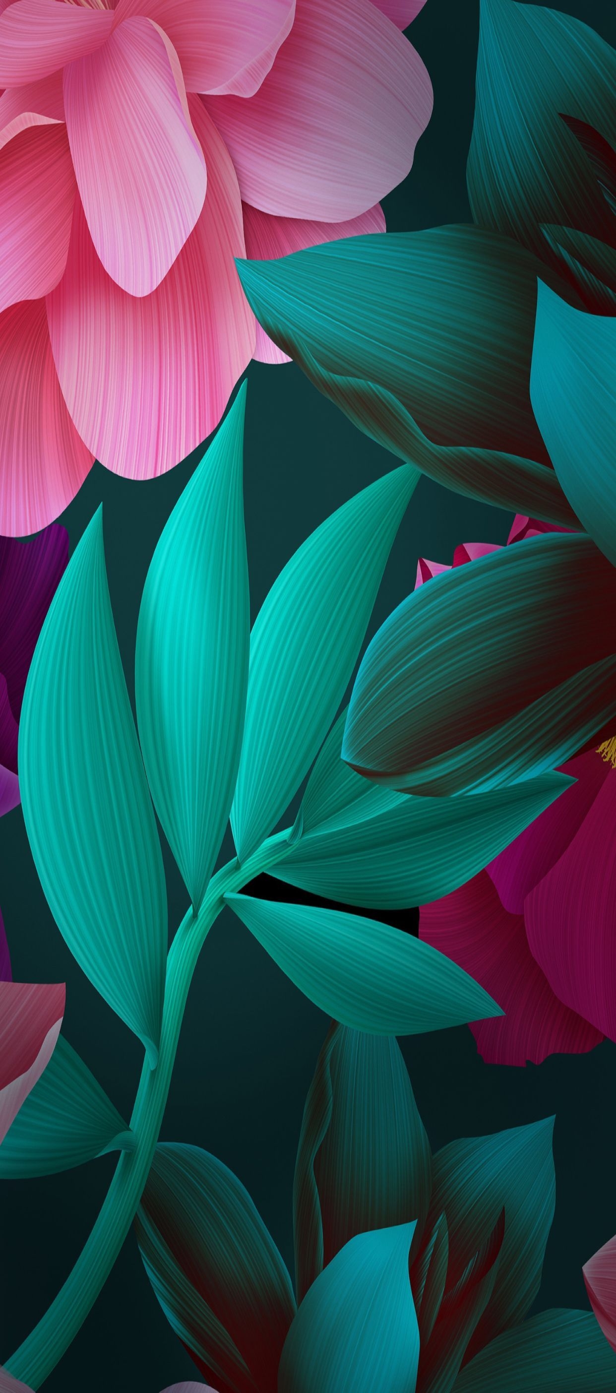 1250x2810 iOS iPhone X, green, black, pink, floral, plant, simple, Phone