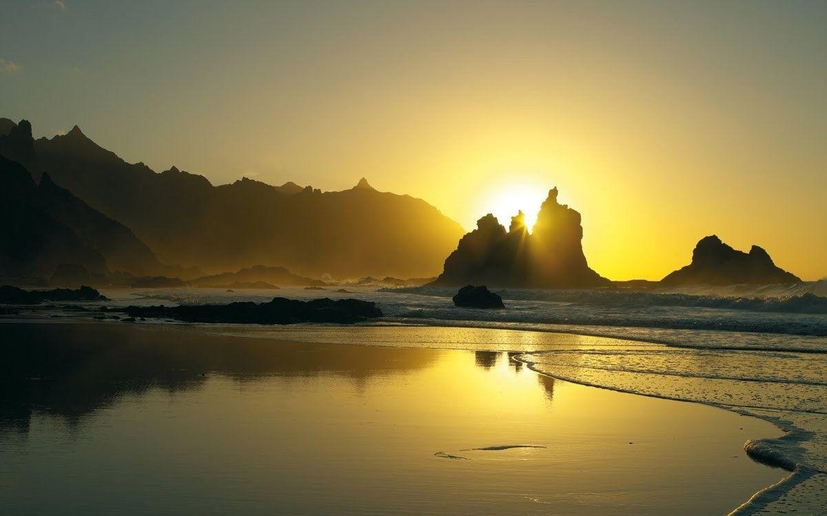 1200x750 Sunset: Glow Tenerife Sunset Water Reflection Picture Free Download, Desktop