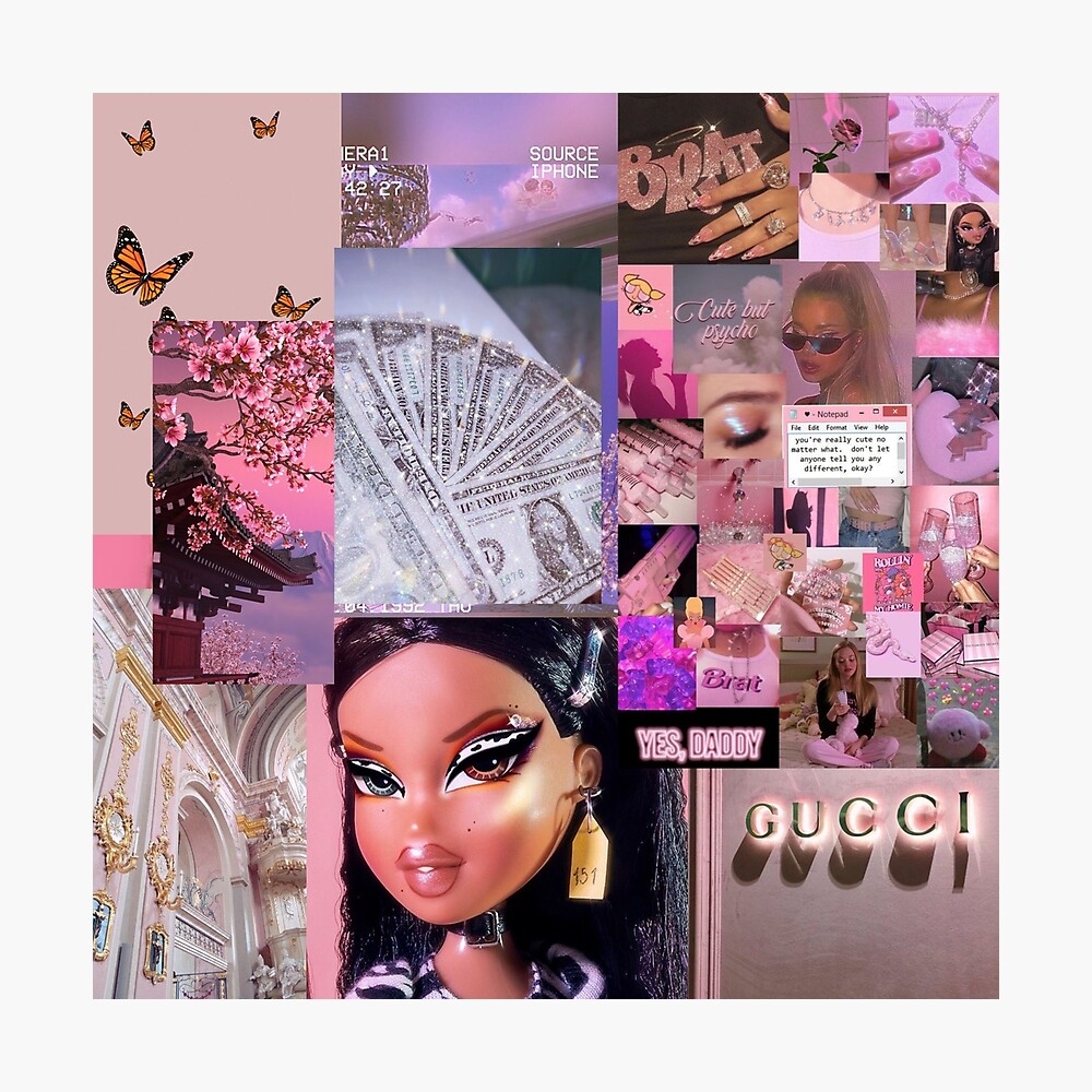 1000x1000 Pink Baddie Bratz Collage Poster, Phone