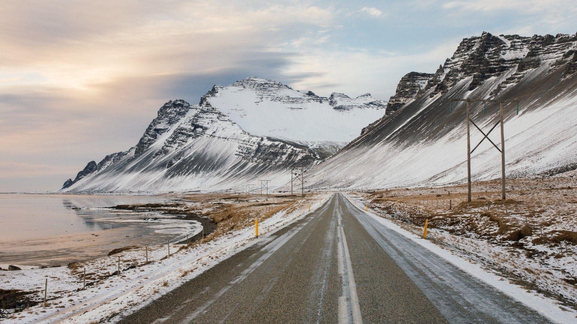 1920x1080 nature, Landscape, Mountain, Winter, Snow, Snowy Peak, Road, Desktop