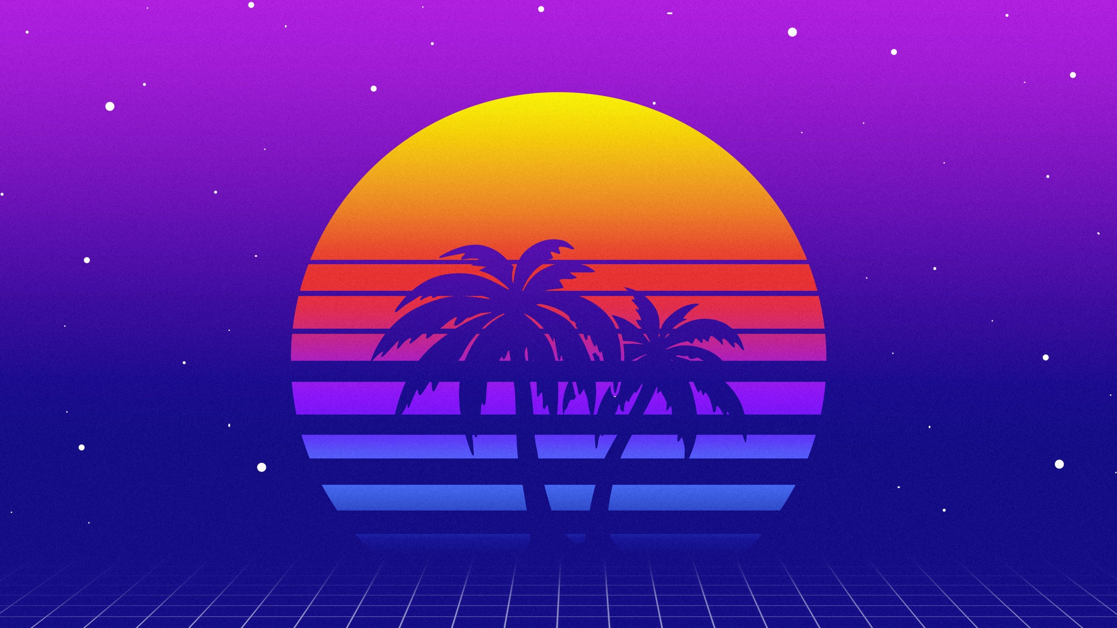 3840x2160 sunset #retrowave digital art #synthwave K #wallpaper, Desktop