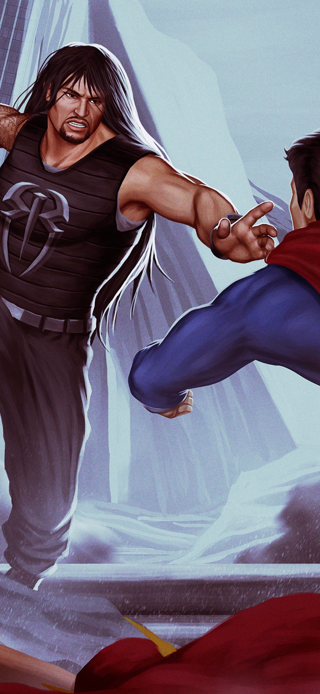 1130x2440 Roman Reigns Vs Superman Art, Phone