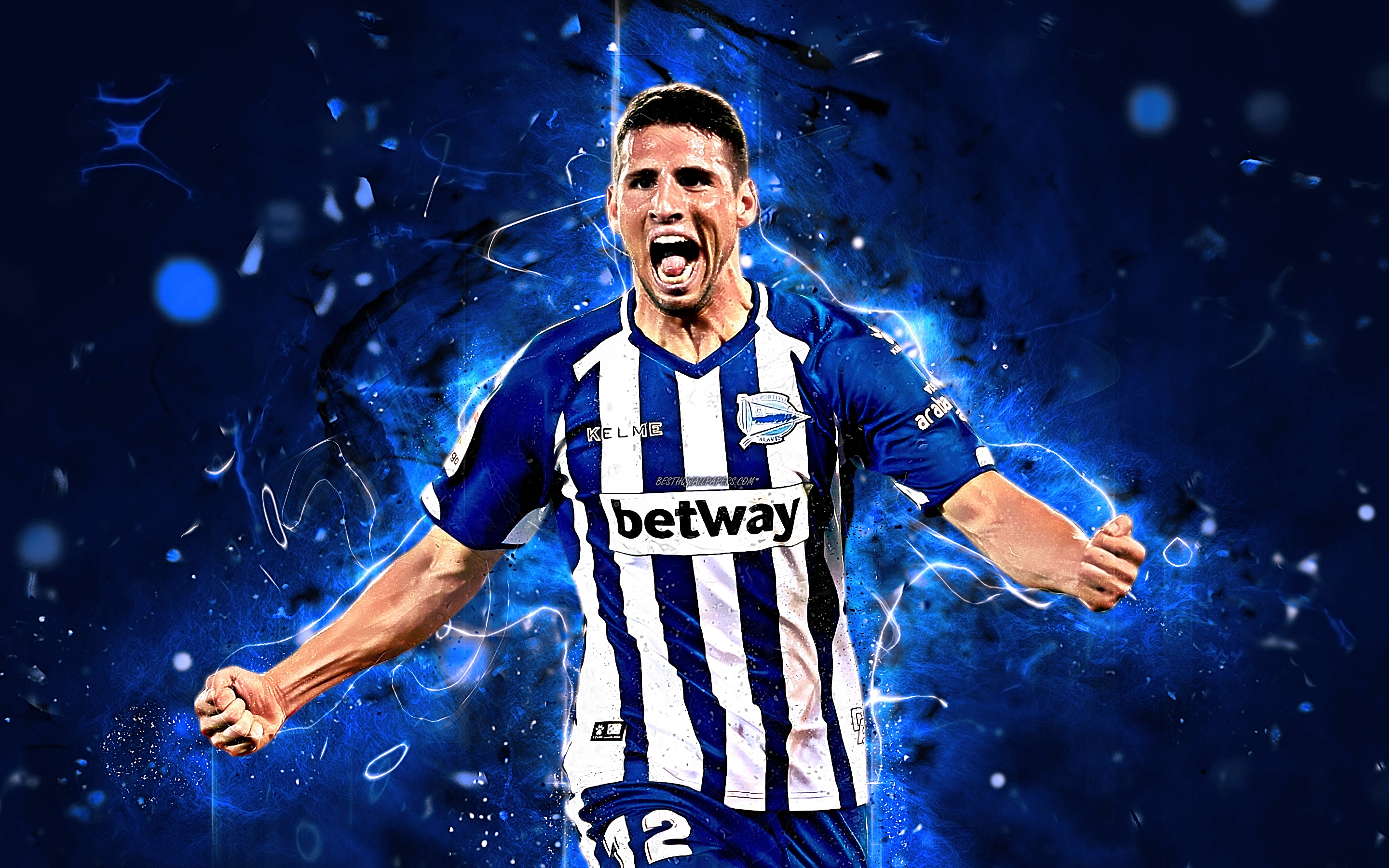 2880x1800 Download wallpaper Jonathan Calleri, abstract art, Argentine footballer, Deportivo Alaves FC, La Liga, Calleri, neon lights, soccer, LaLiga for desktop with resolution. High Quality HD picture wallpaper, Desktop