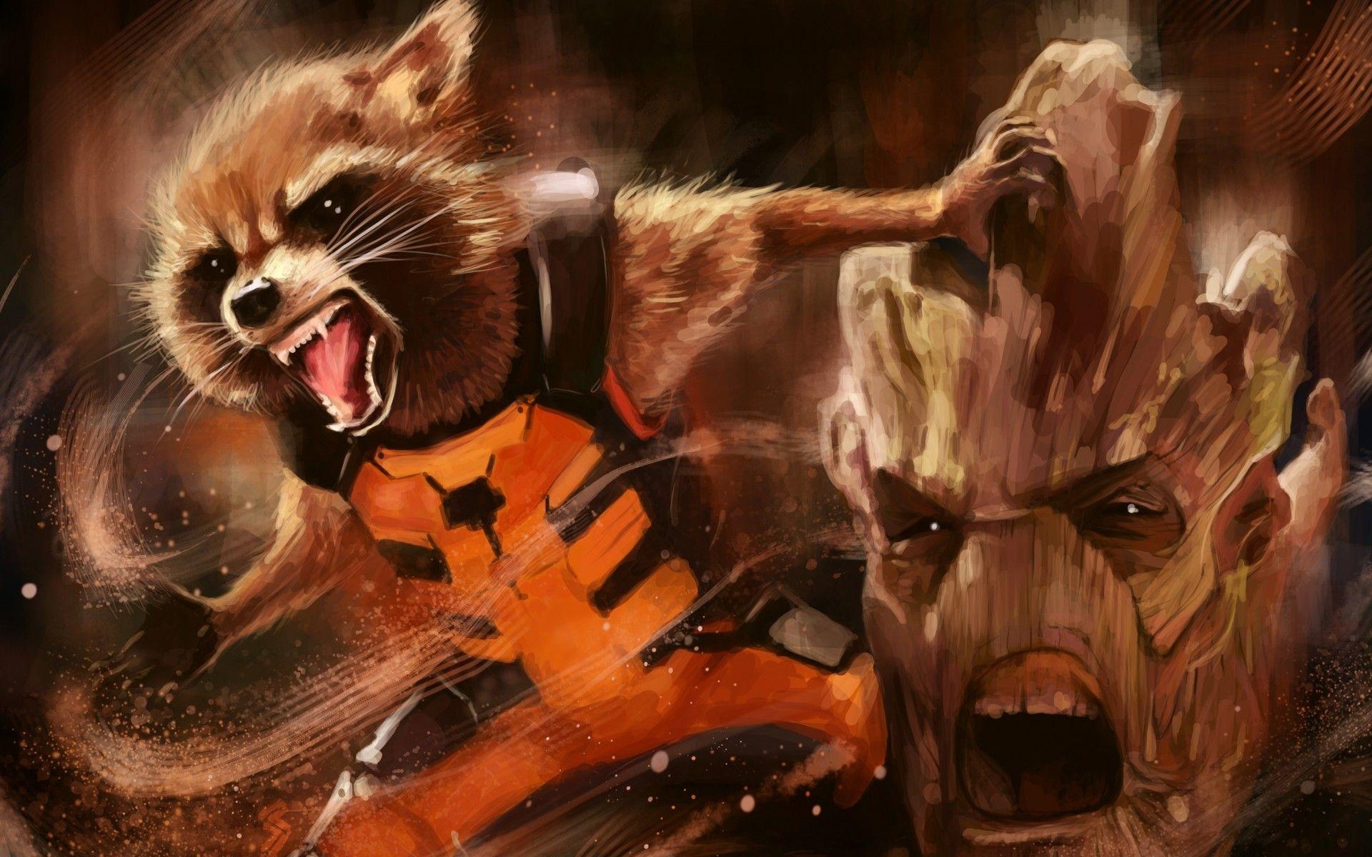 1920x1200 Wallpaper Groot, Rocket Raccoon, Guardians of the Galaxy, Artwork, Desktop