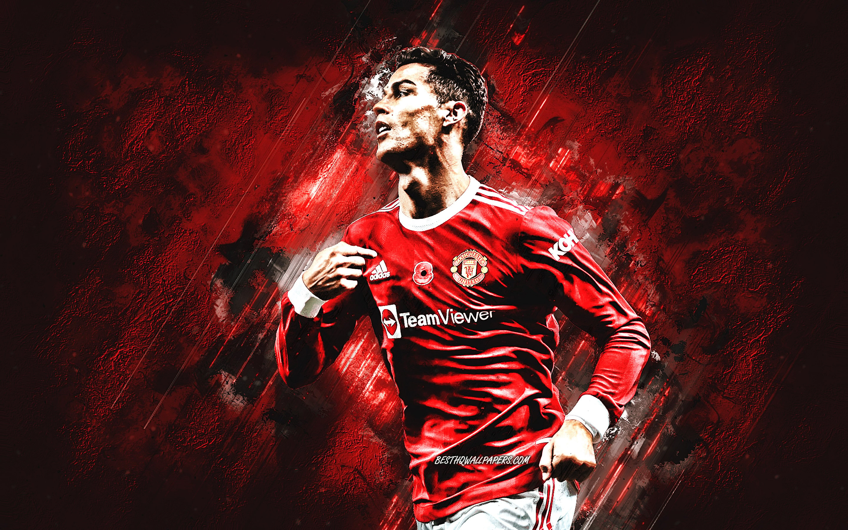 2880x1800 Download wallpaper Cristiano Ronaldo, Manchester United FC, portrait, world football star, Ronaldo Manchester United, Champions League, football, red stone background for desktop with resolution. High Quality HD picture wallpaper, Desktop