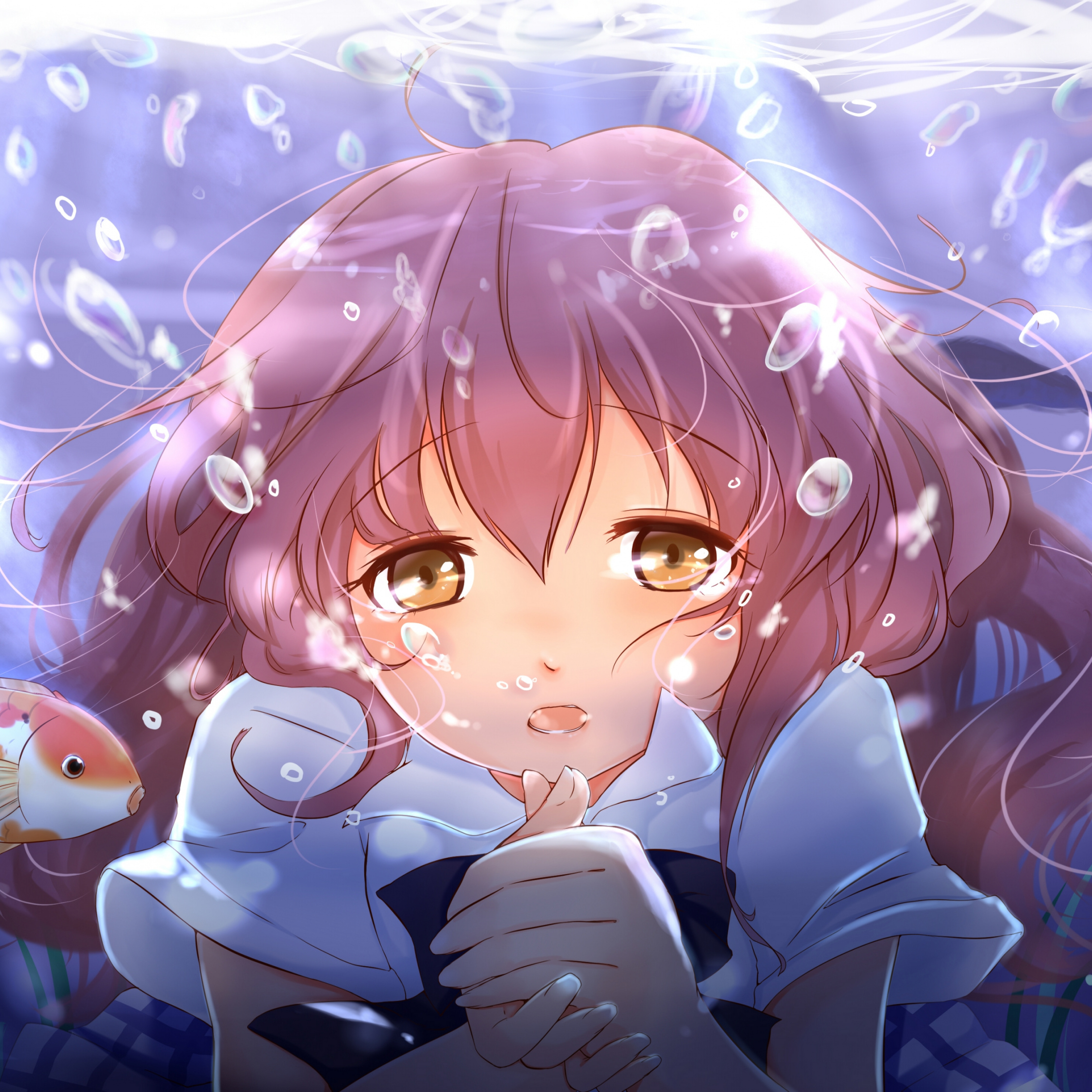 2250x2250 Download  wallpaper cute face, anime girl, underwater, Phone