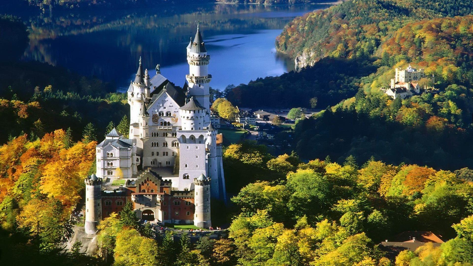 1920x1080 Neuschwanstein castle Bavaria Germany from hill free desktop, Desktop