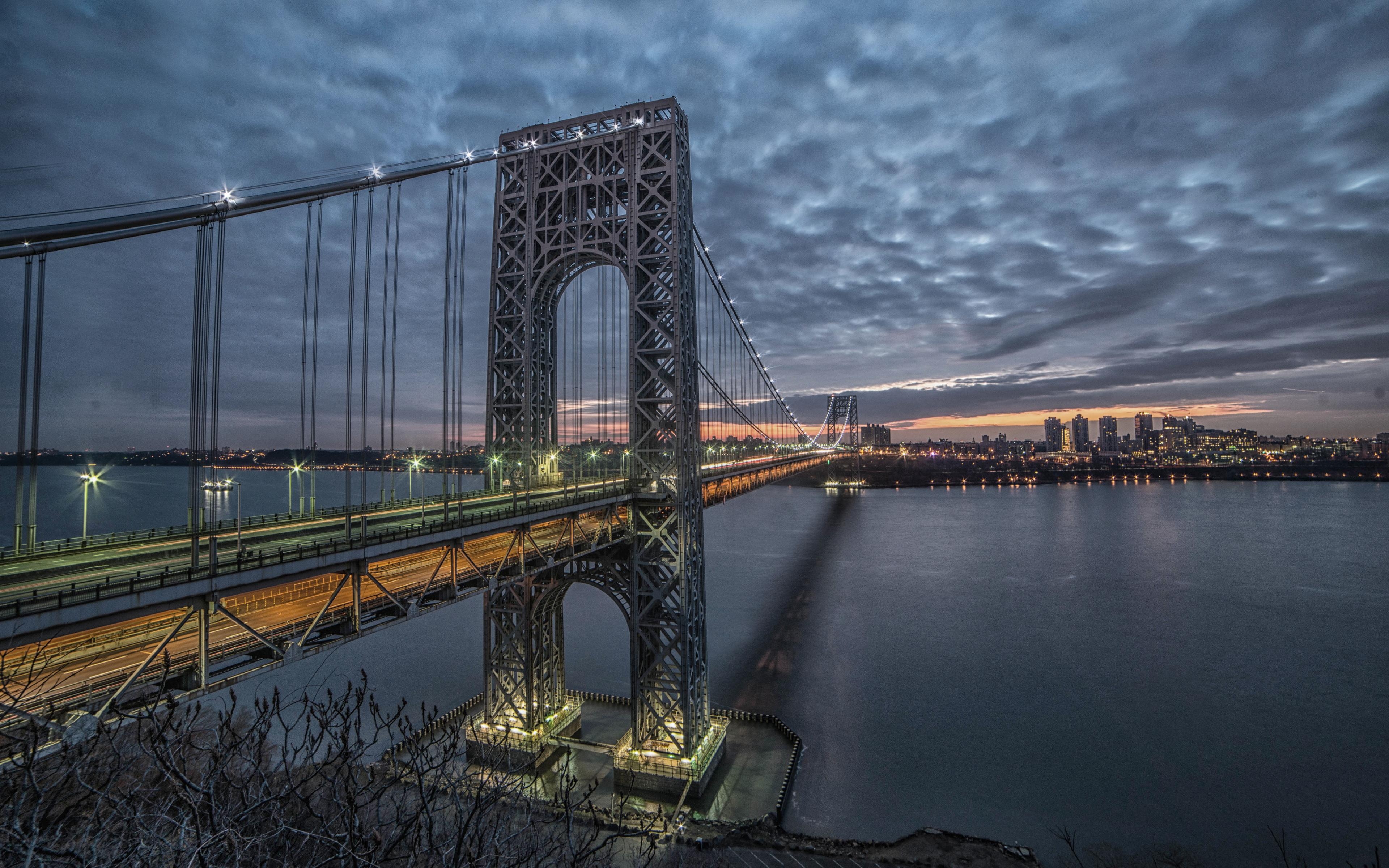 3840x2400 Download wallpaper George Washington Bridge, Hudson River, Desktop