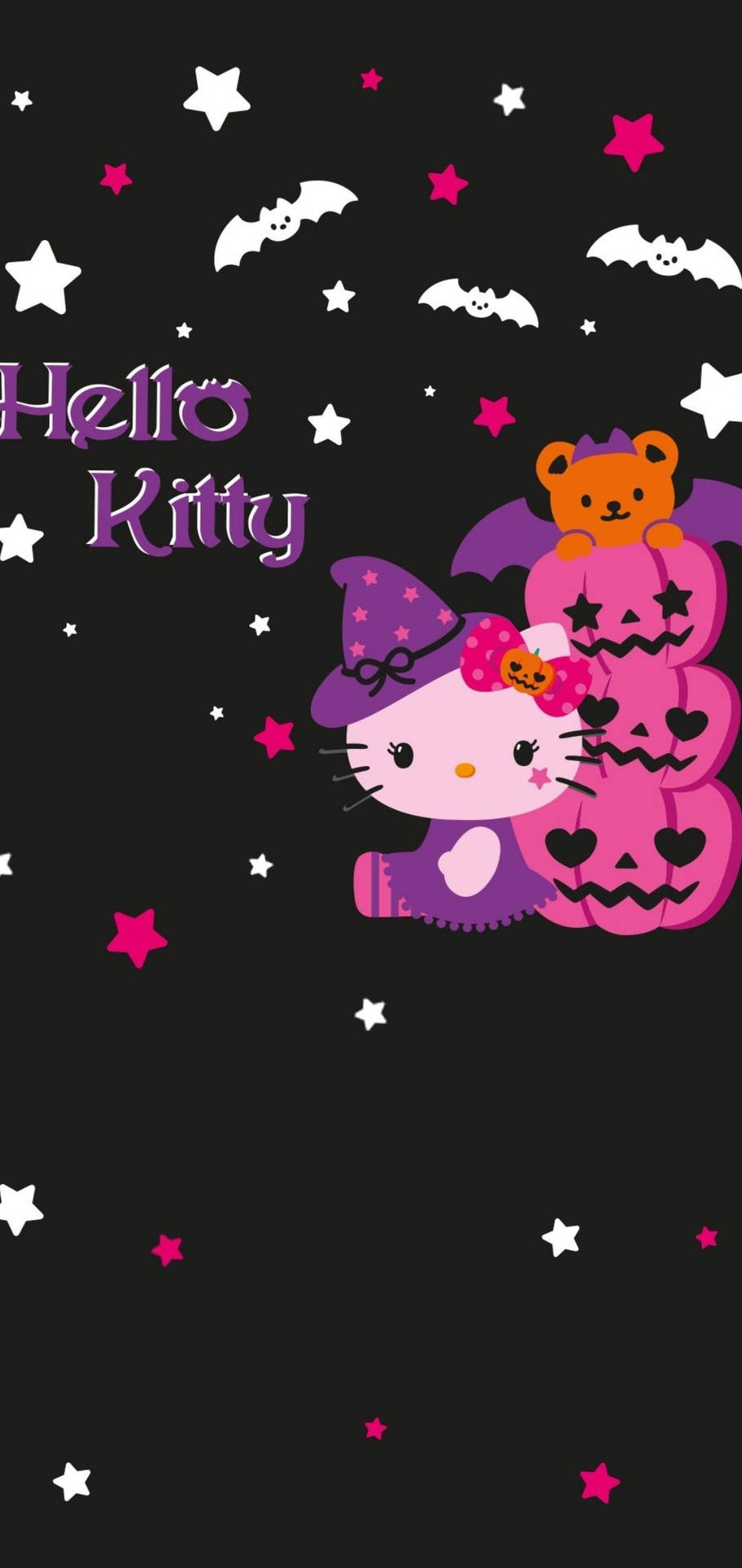 910x1920 Download Hello Kitty Halloween Pink Jack O'Lanterns Wallpaper, Phone