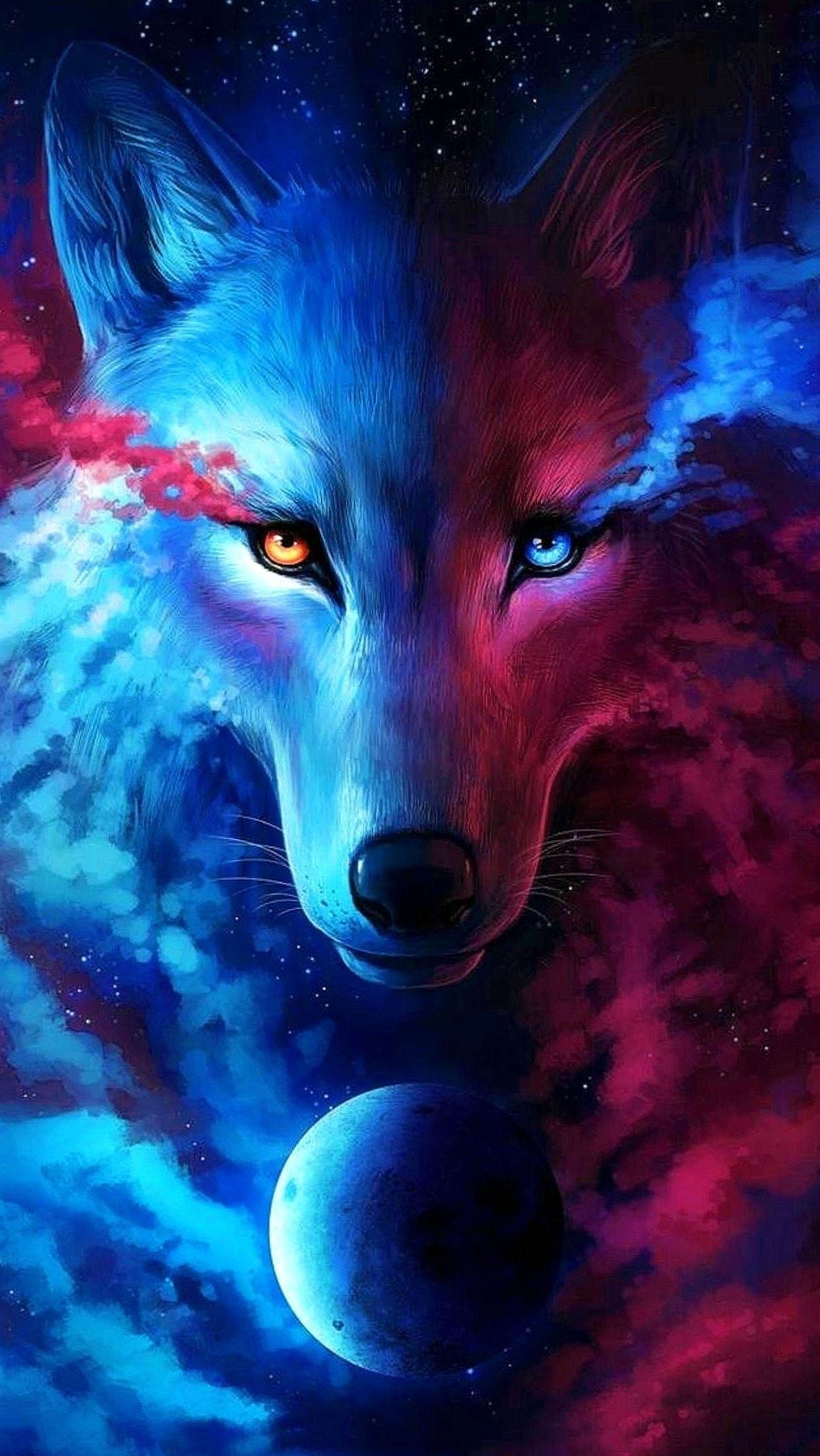 1260x2230 Red and Blue Wolf Wallpaper Free Red and Blue Wolf Background, Phone