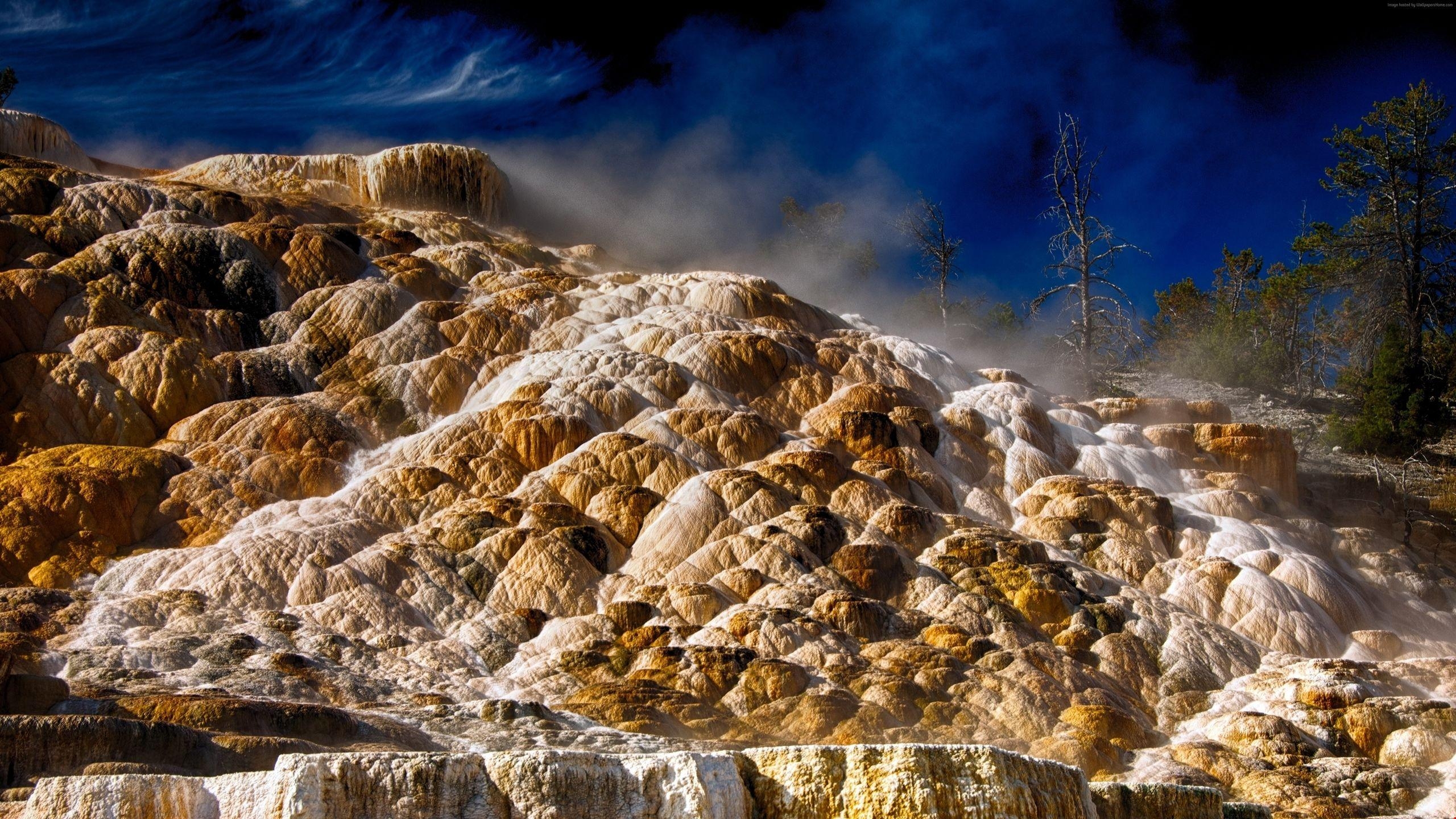 2560x1440 5k Mammoth hot springs, 4k, HD wallpaper, Yellowstone, National, Desktop