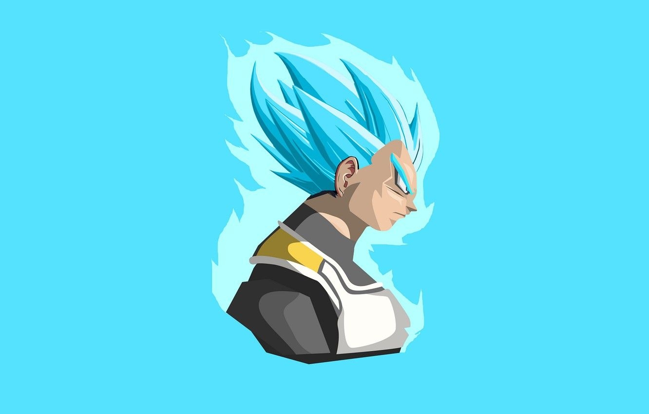 1340x850 Wallpaper minimalism, guy, blue background, Dragon Ball, Desktop