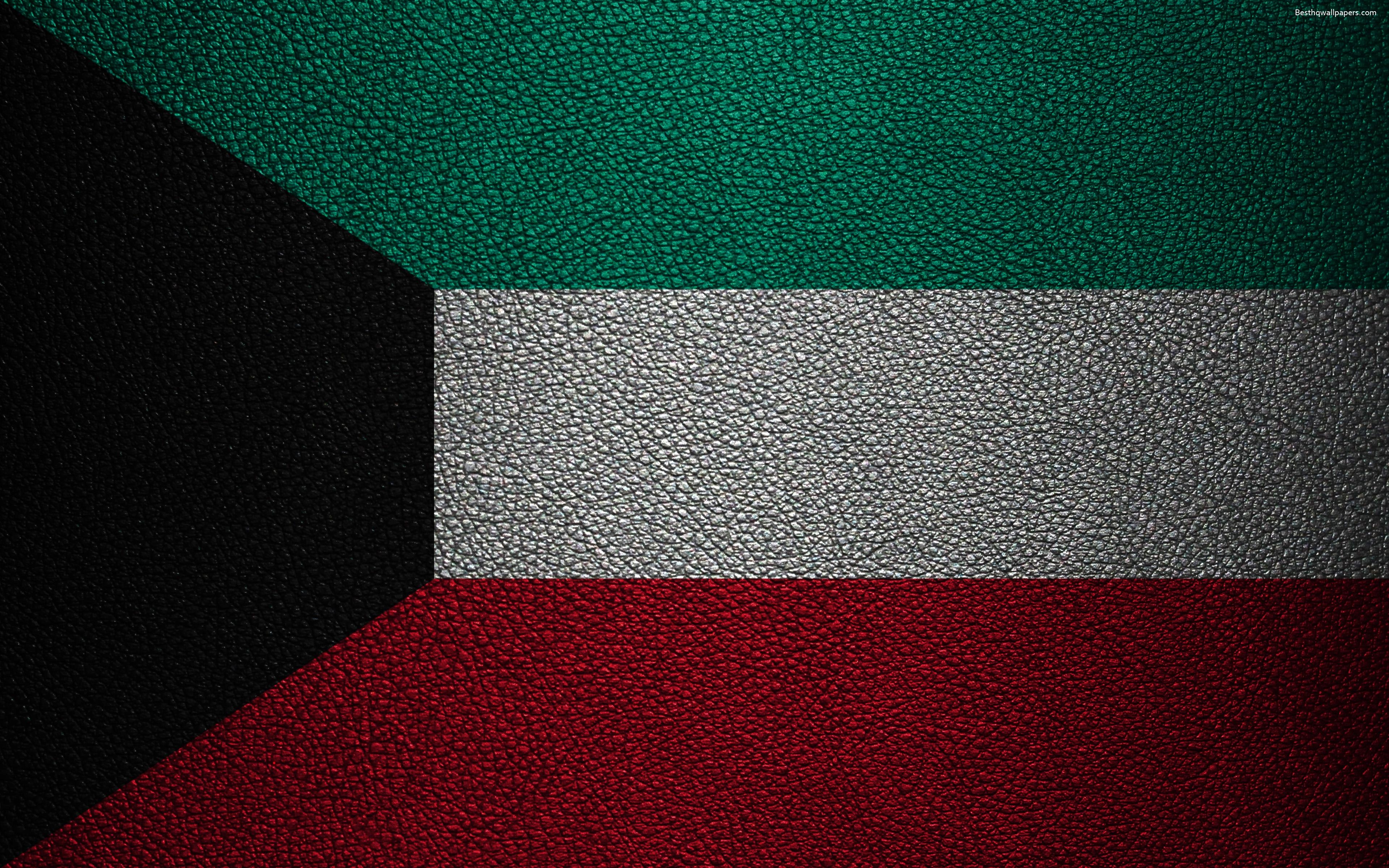 3840x2400 Download wallpaper Flag of Kuwait, 4K, leather texture, Kuwait flag, Desktop