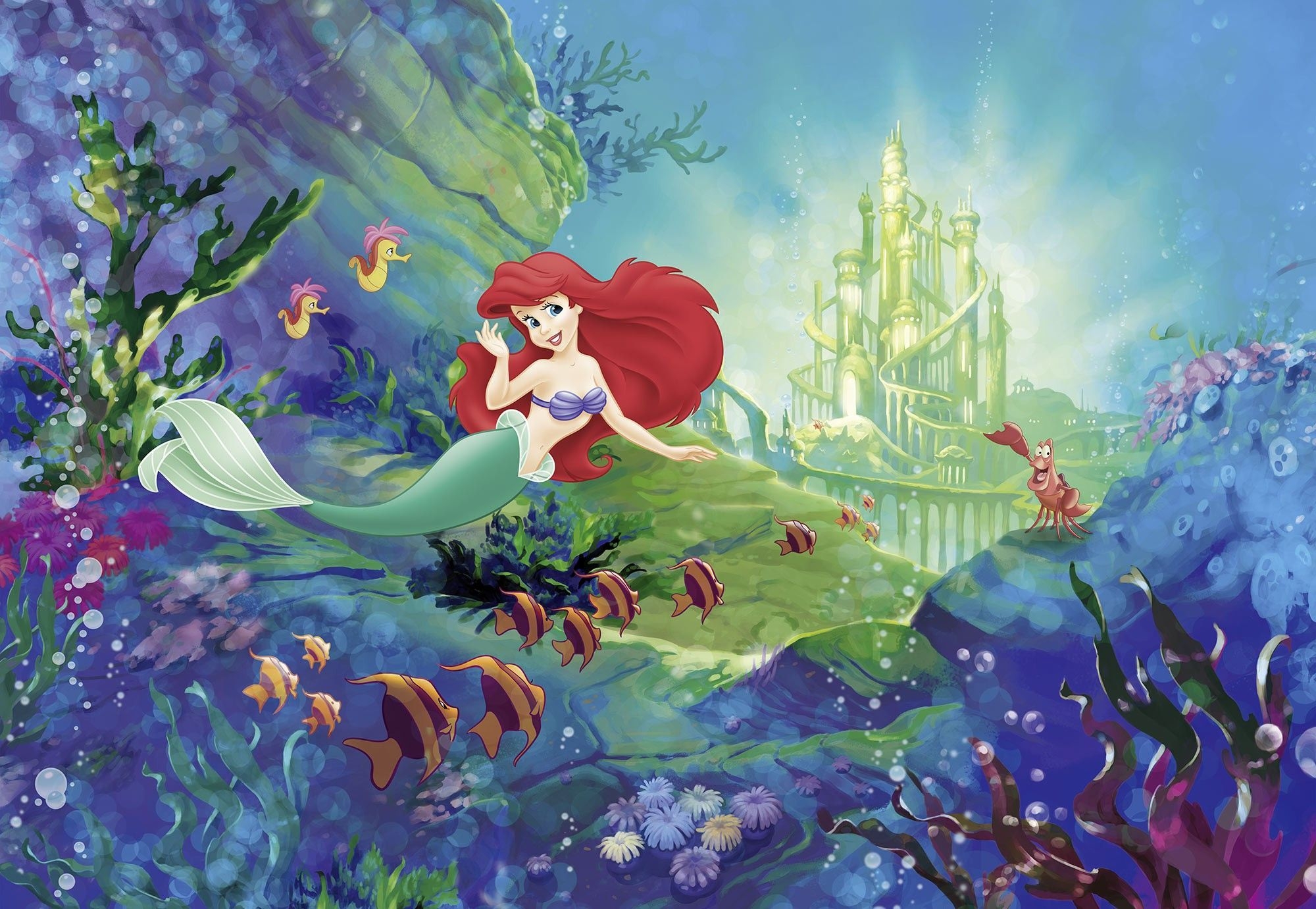 2000x1390 Giant Wall mural Wallpaper MERMAID Ariel's Castle disney kids room NO ADHESIVE, Desktop