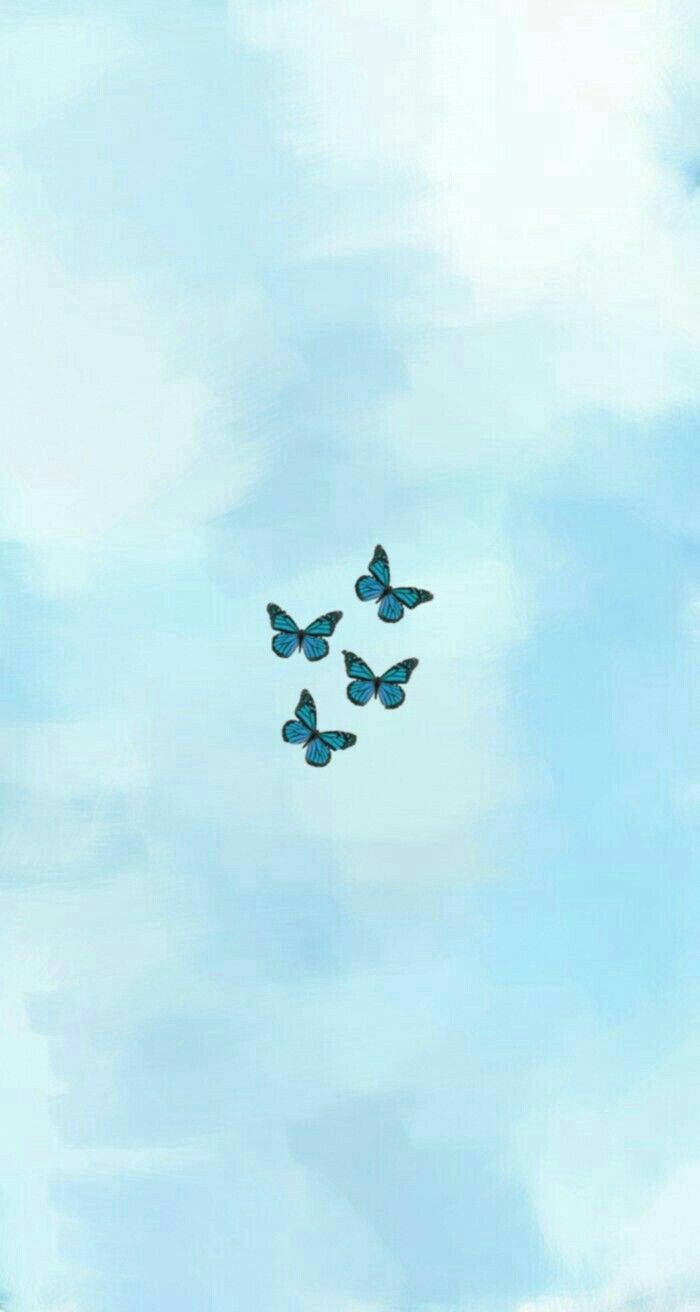 700x1320 Download Cute Pastel Blue Aesthetic Butterflies Wallpaper, Phone