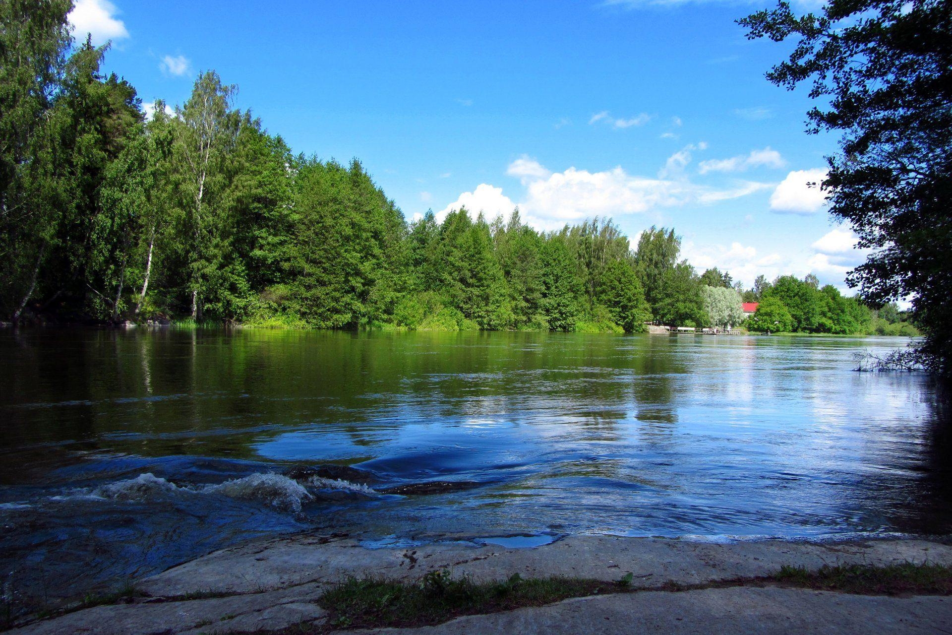 1920x1280 langinkoski finland finland river forest tree sky clouds stones, Desktop