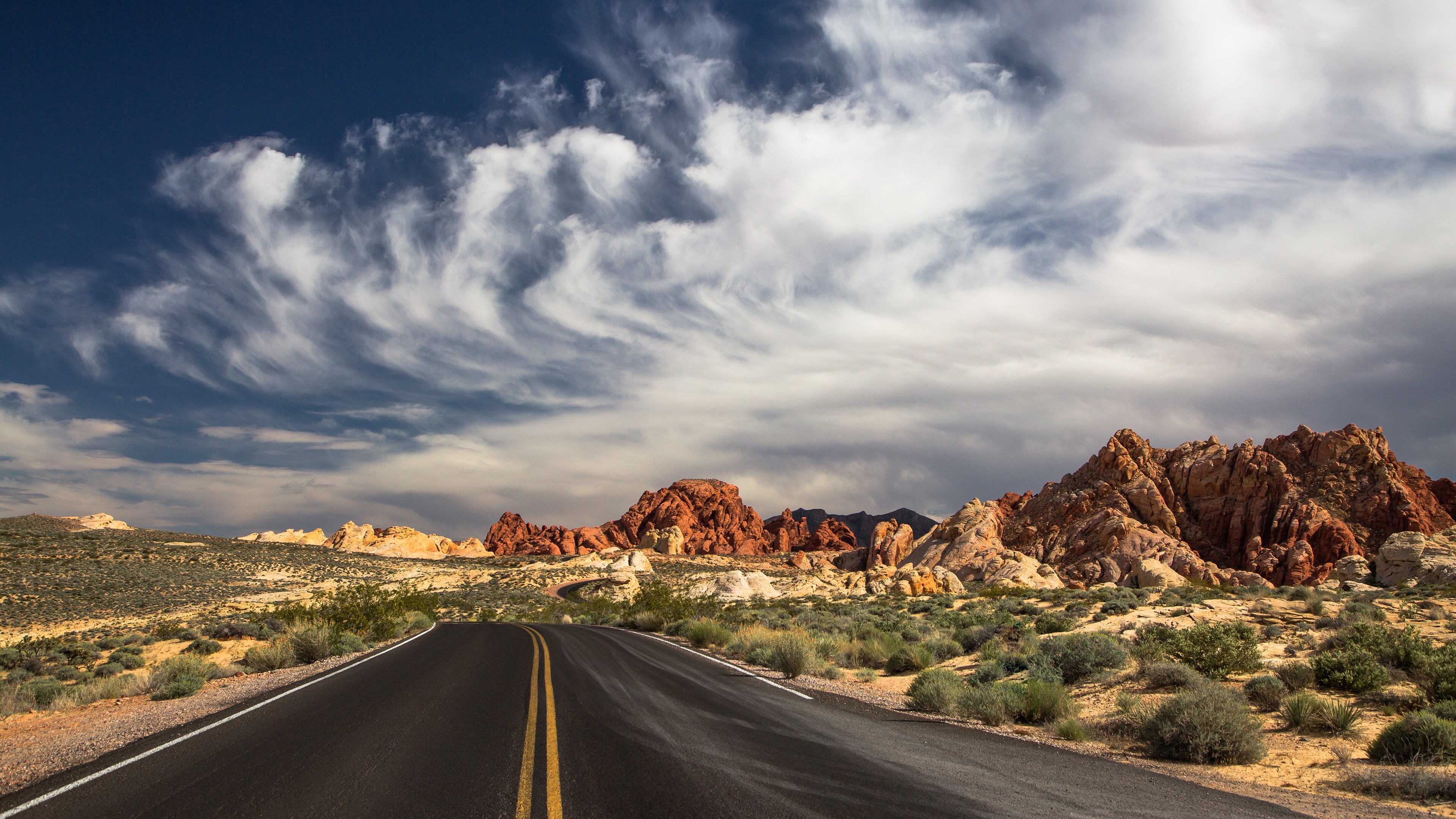 3840x2160 Wallpaper Las Vegas, 4k, HD wallpaper, 5k, the Valley of Fire State Park, road, clouds, mountain, valley, day, sky, Nature, Desktop