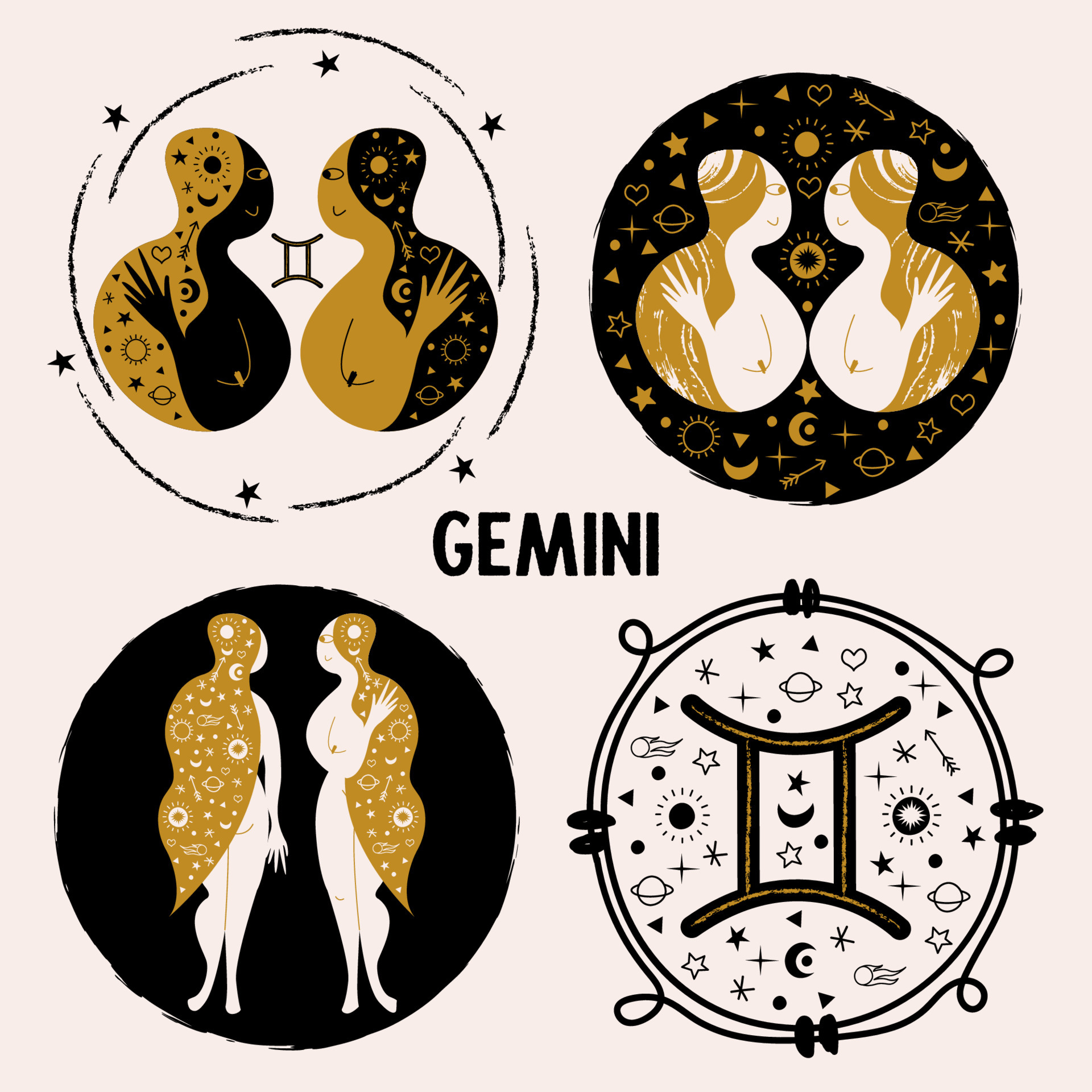 1920x1920 Gemini. Zodiac sign. Two girls are twins. Constellation of Gemini. Vector illustration in a flat style, Phone