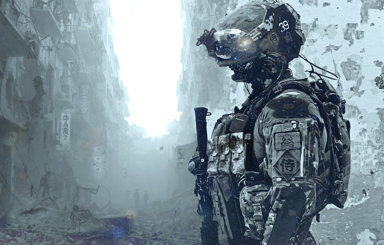 1340x850 Wallpaper soldiers, costume, the ruins, helmet, special forces, Desktop