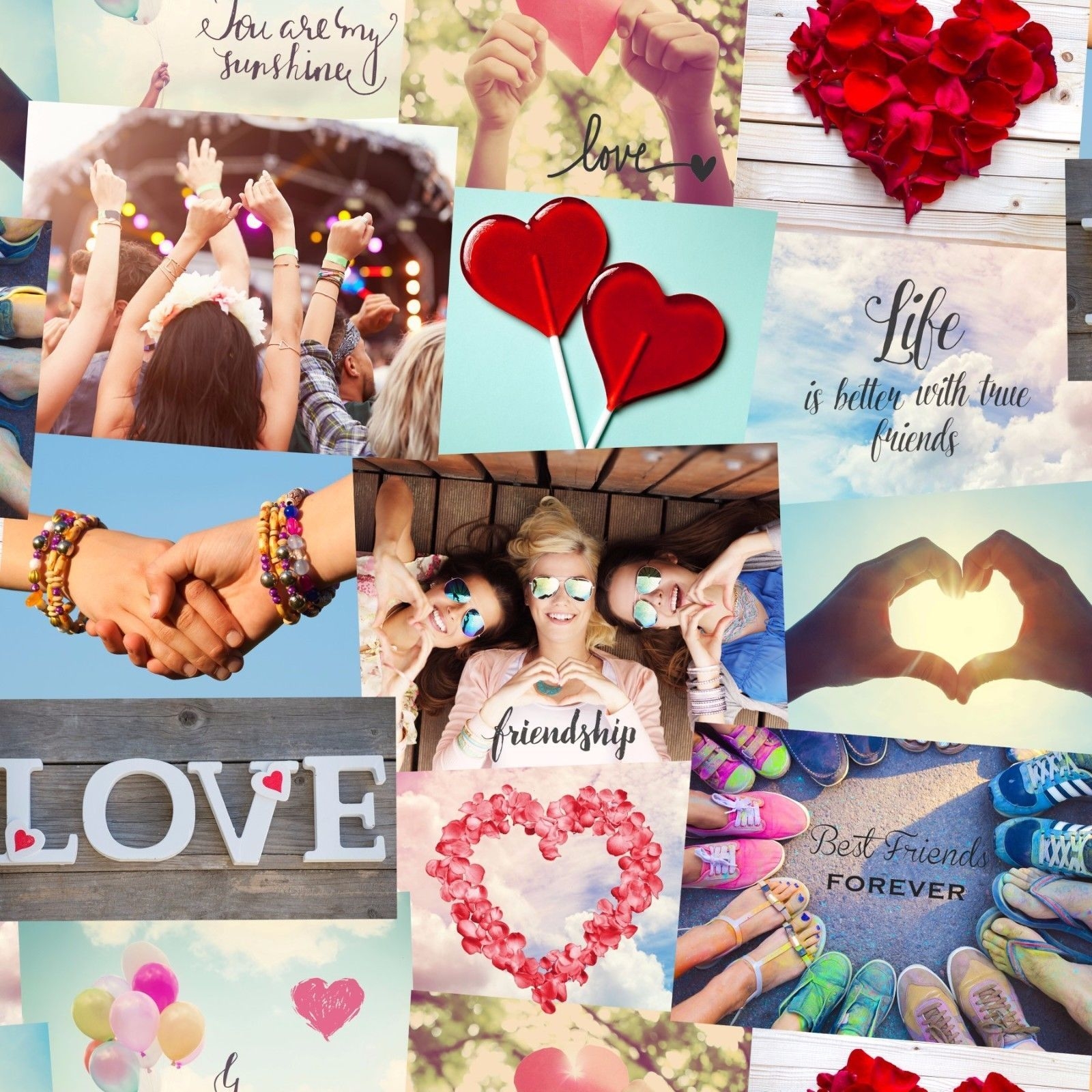 1600x1600 Novelty Friends Wallpaper Festival Collage Girls Love Hearts Luxury Heavyweight 5011419419166, Phone