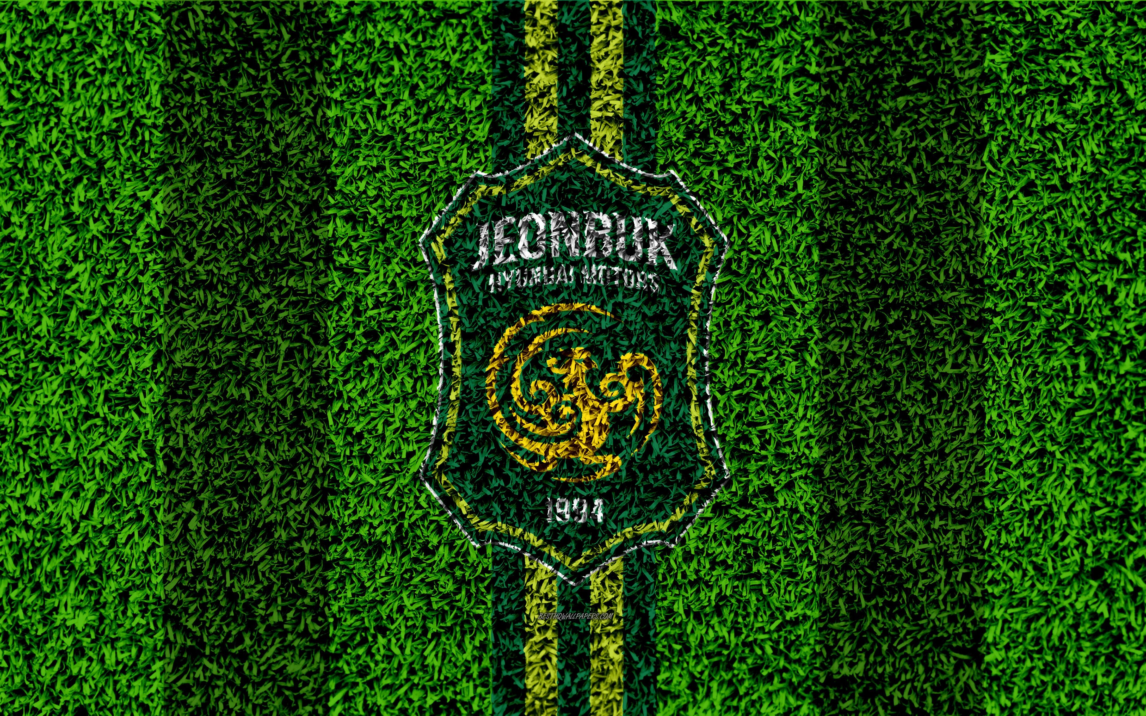 3840x2400 Download wallpaper Jeonbuk Hyundai Motors FC, 4k, logo, grass, Desktop