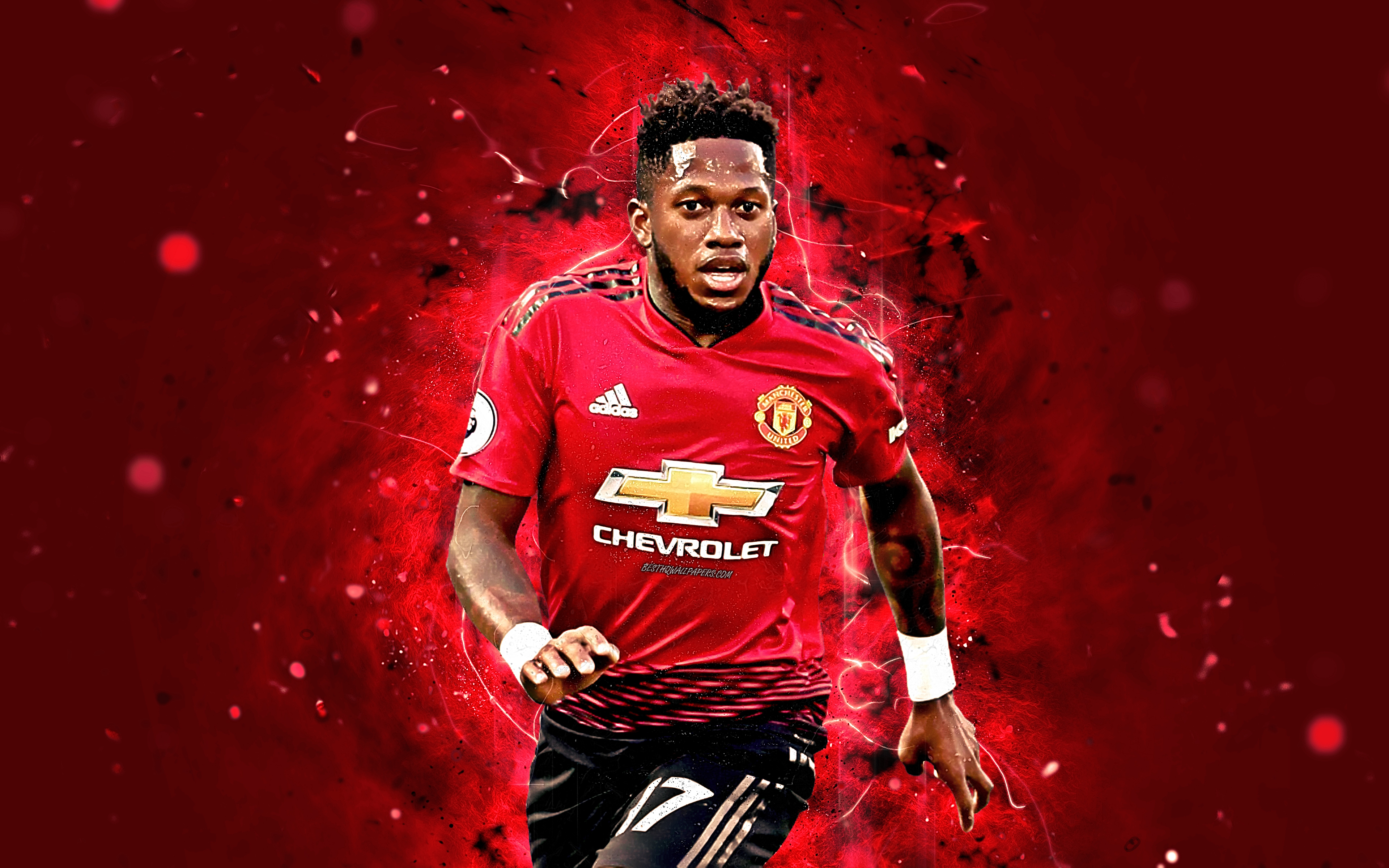 3840x2400 Download wallpaper Fred, 4k, footballers, Manchester United, neon lights, Premier League, Frederico Rodrigues de Paula Santos, soccer, fan art, football, Man United for desktop with resolution. High Quality HD picture wallpaper, Desktop