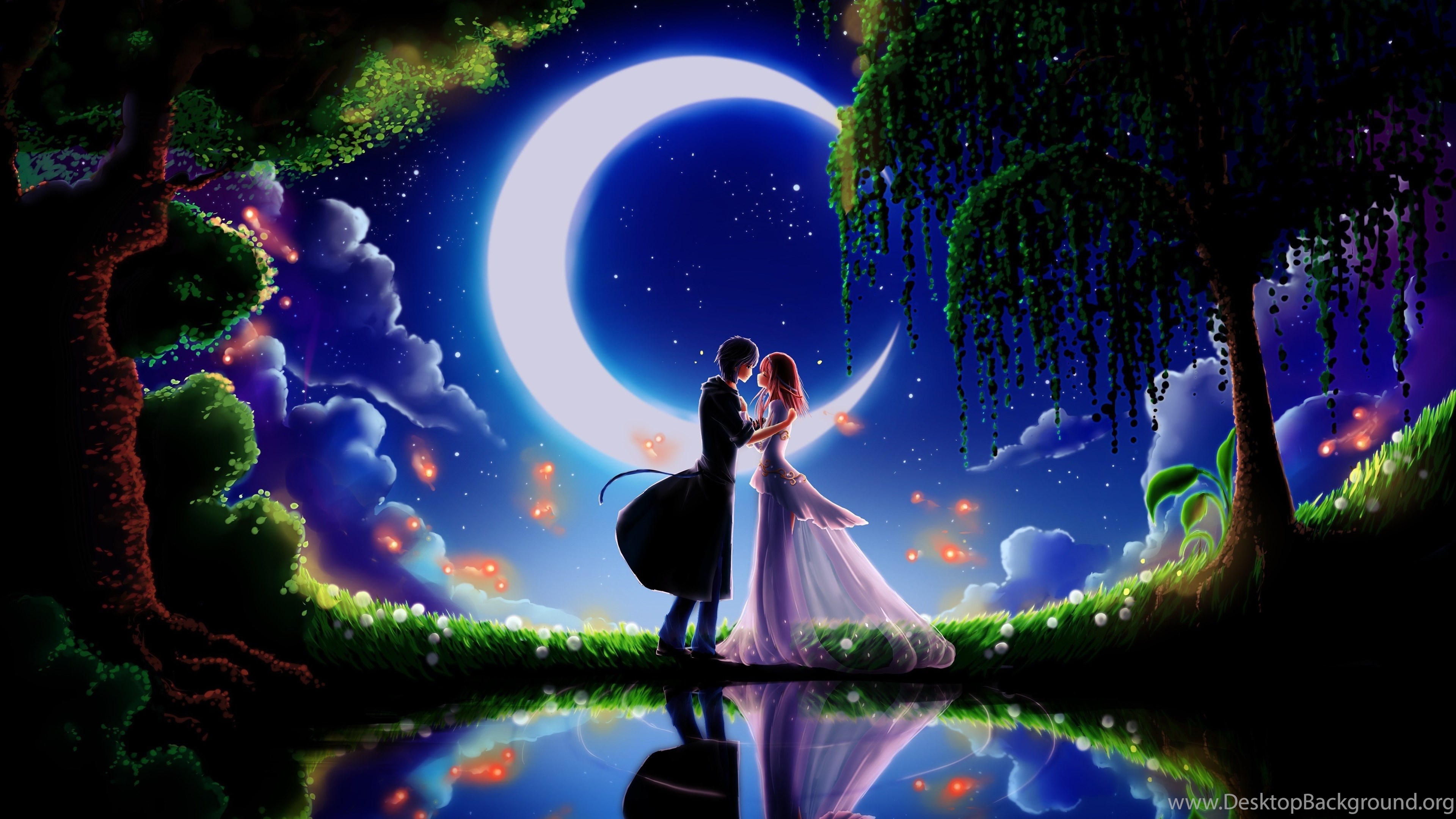 3840x2160 Trees, Night, Cute Couple, Moon Wallpaper And Image Wallpaper. Desktop Background, Desktop