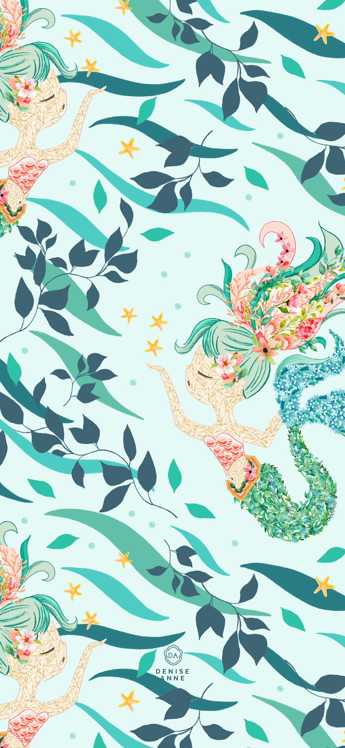 1130x2440 Free Mermaid and Floral Tropical Phone Wallpaper, Phone