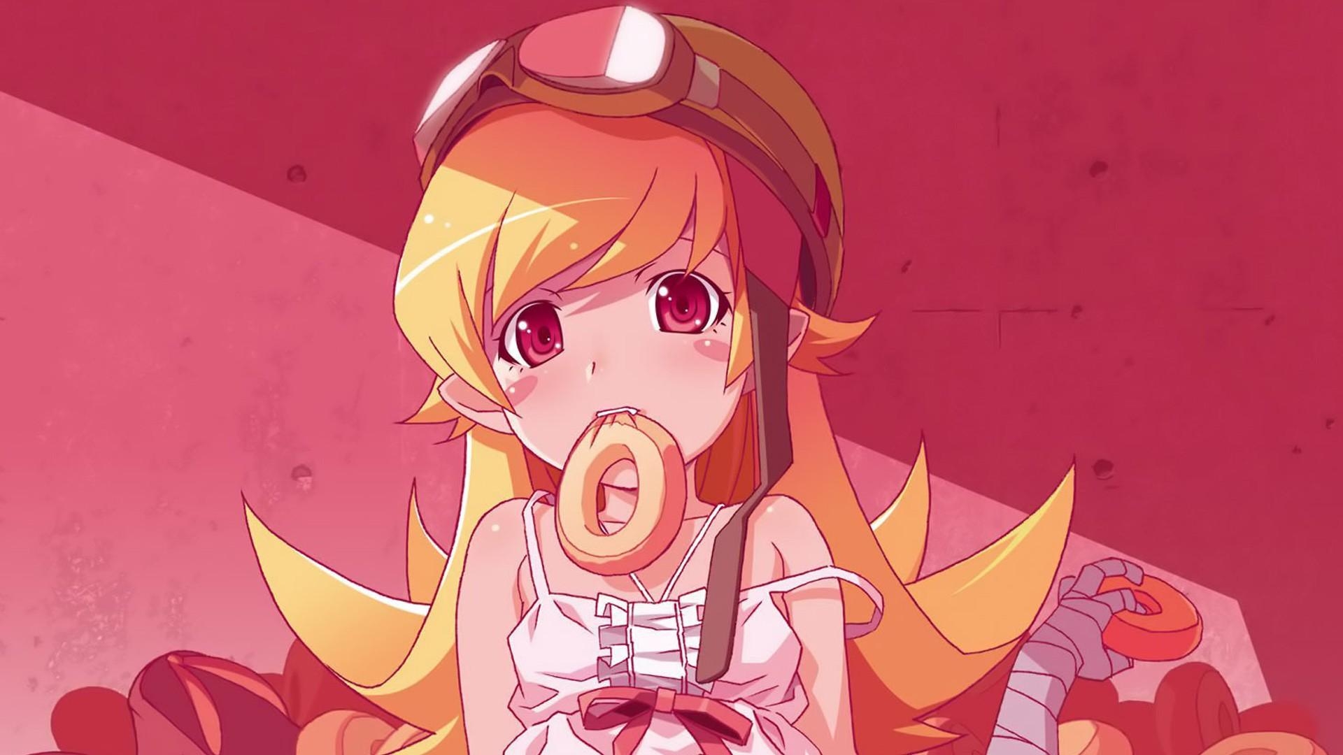 1920x1080 Bakemonogatari, donuts, Oshino Shinobu, anime, anime girls, Desktop