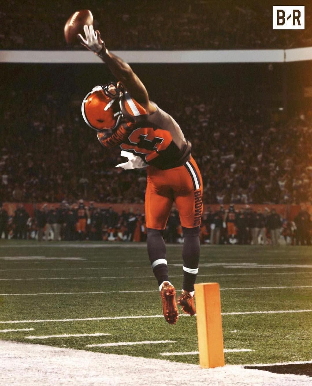 1080x1340 Image may contain: one or more people, people playing sports, football and outdoor. Browns football, Nfl football players, Cleveland browns football, Phone