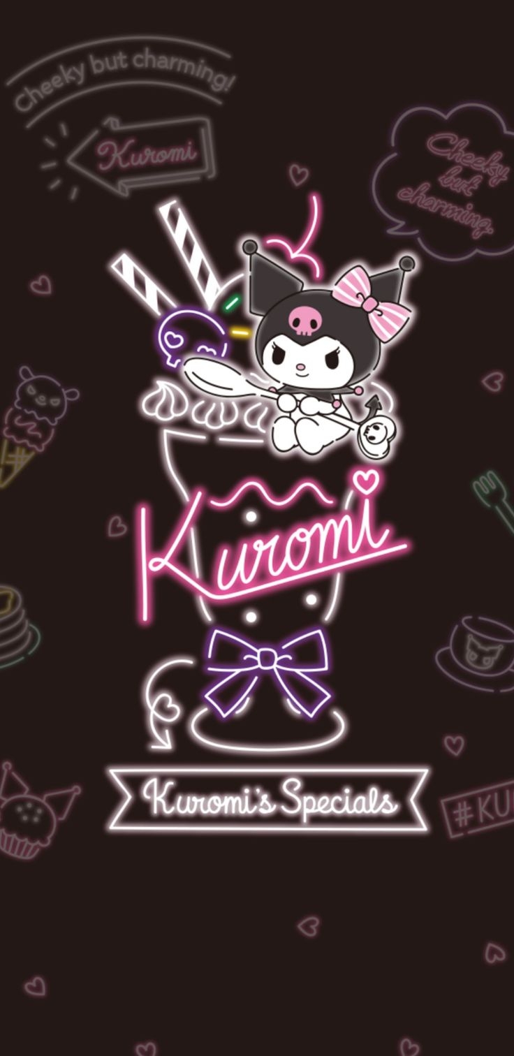 740x1520 Kuromi Neon Parlor Wallpaper, Phone