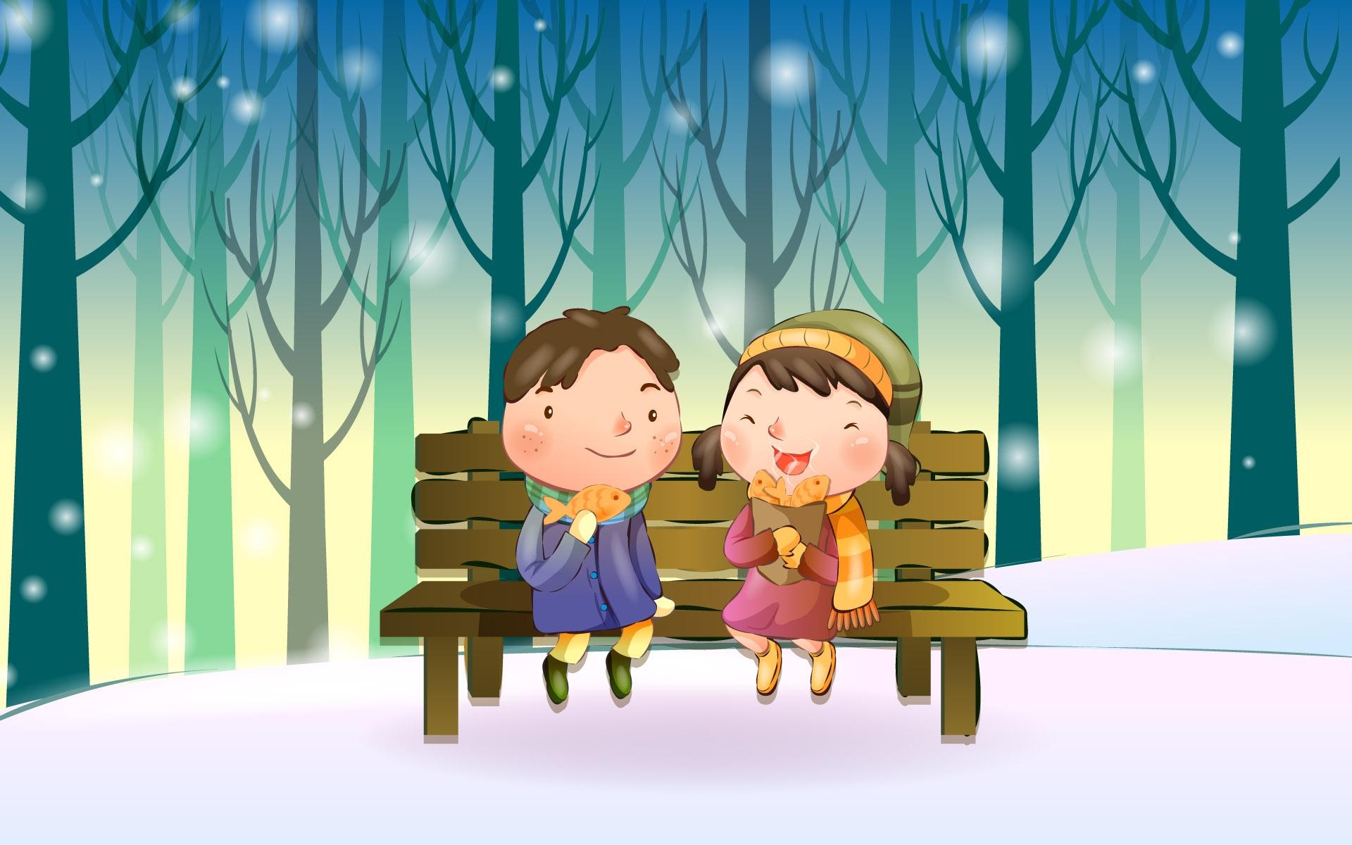 1920x1200 Happy childhood winter chapter illustrations 11119, Desktop