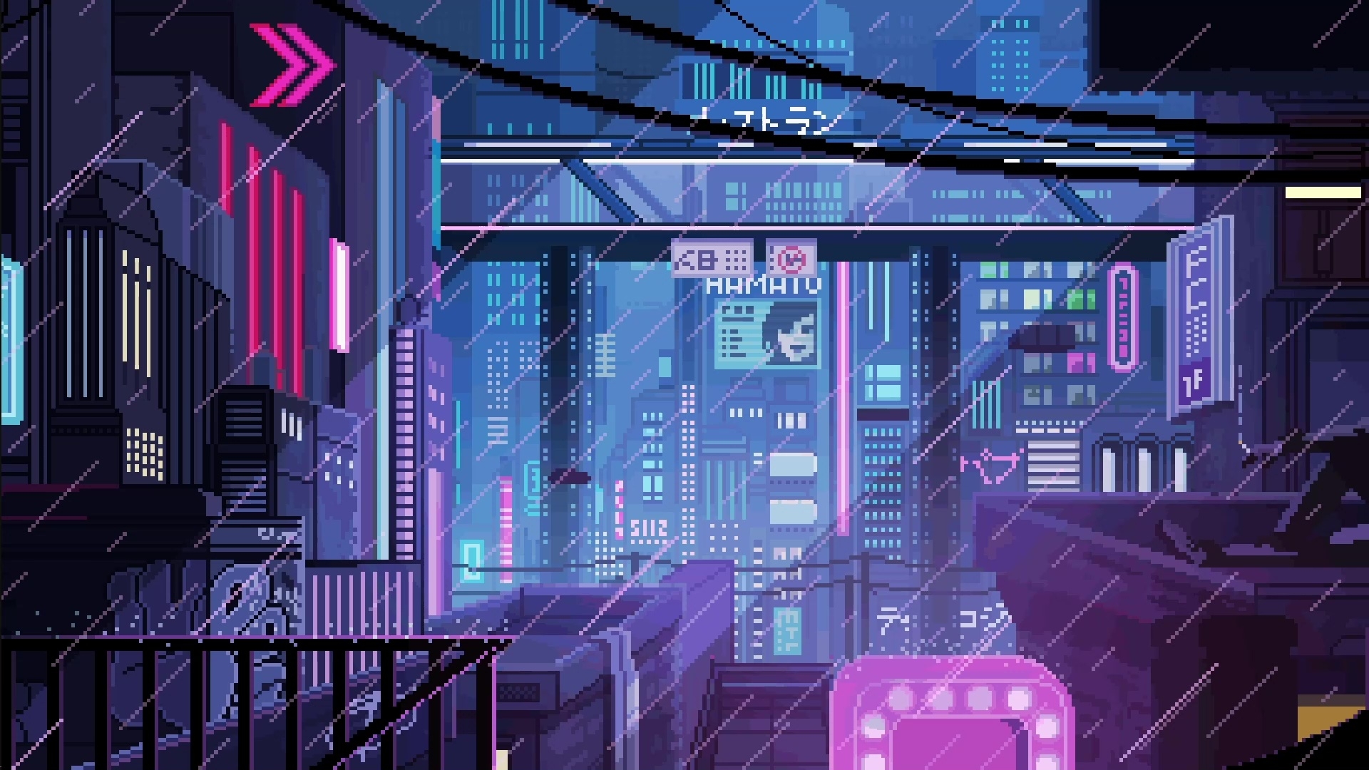 1920x1080 Cyberpunk Rain City Pixel Live Wallpaper, Desktop