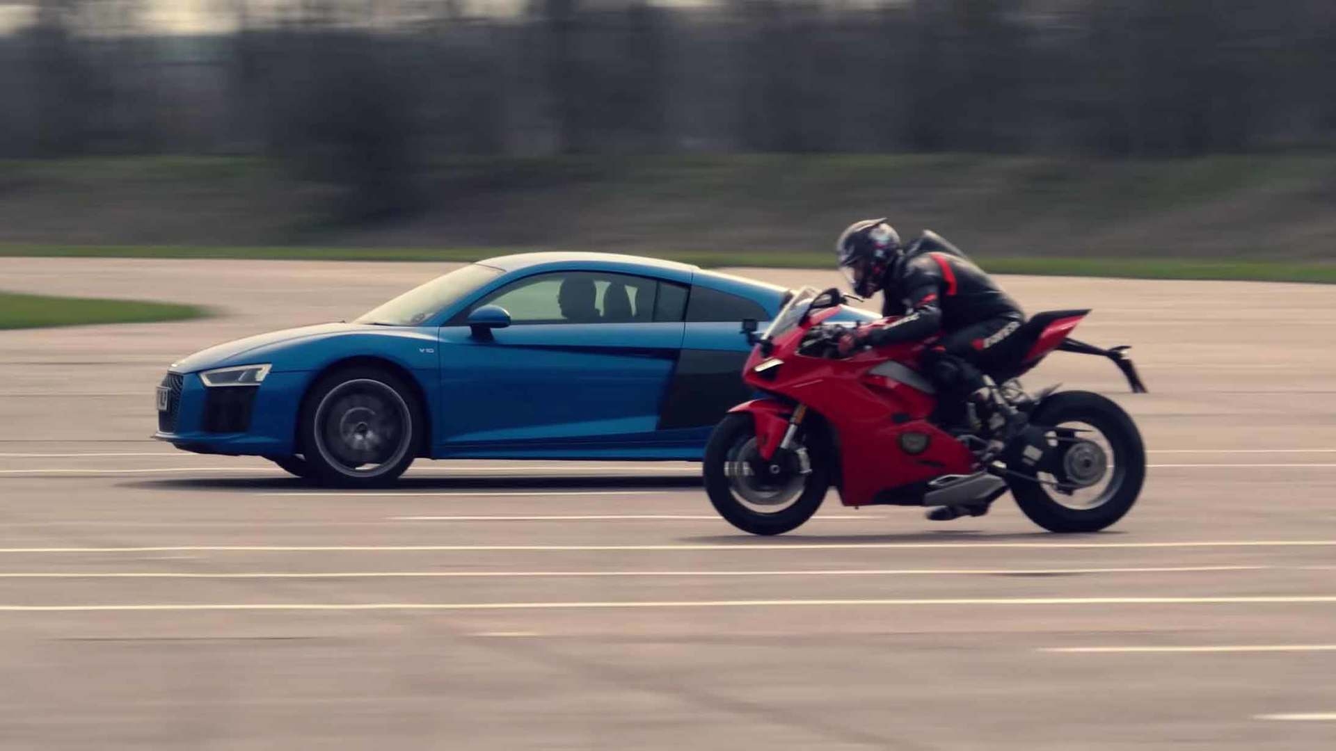 1920x1080 Audi R8 Pitted Against Ducati Panigale V4 In Drag Race, Desktop