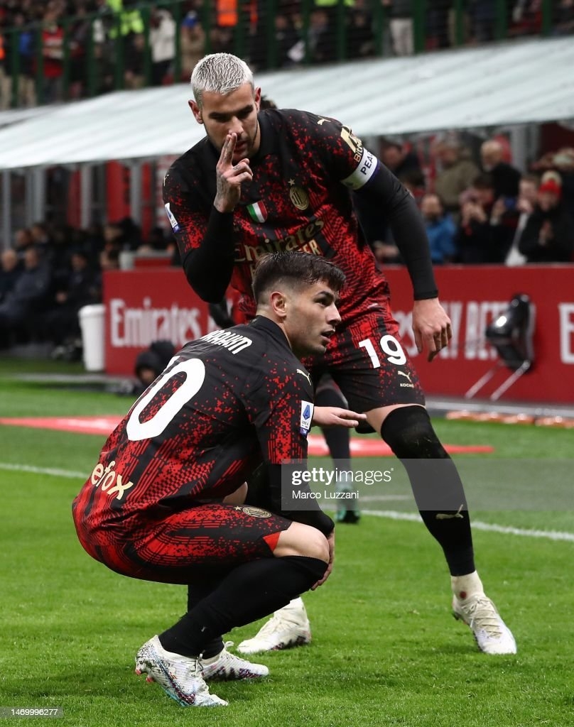 810x1030 Theo Hernandez of AC Milan celebrates with teammate Brahim Diaz after. News Photo, Phone