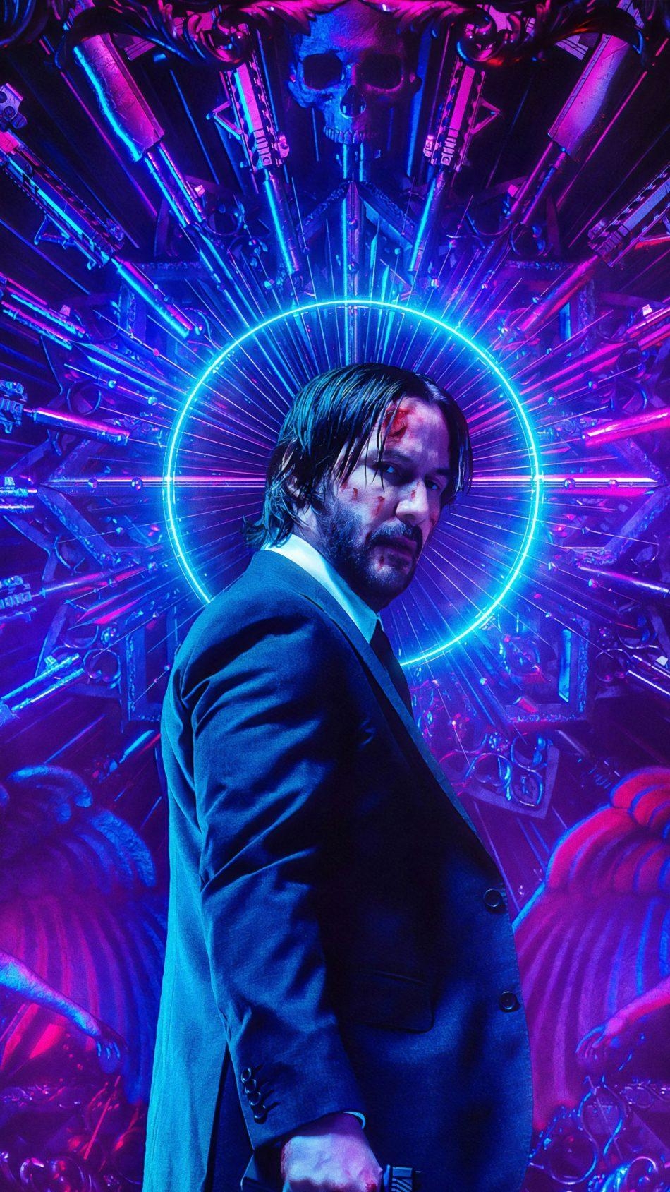 950x1690 Download Keanu Reeves Neon John Wick Chapter 3 Parabellum Free Pure, Phone