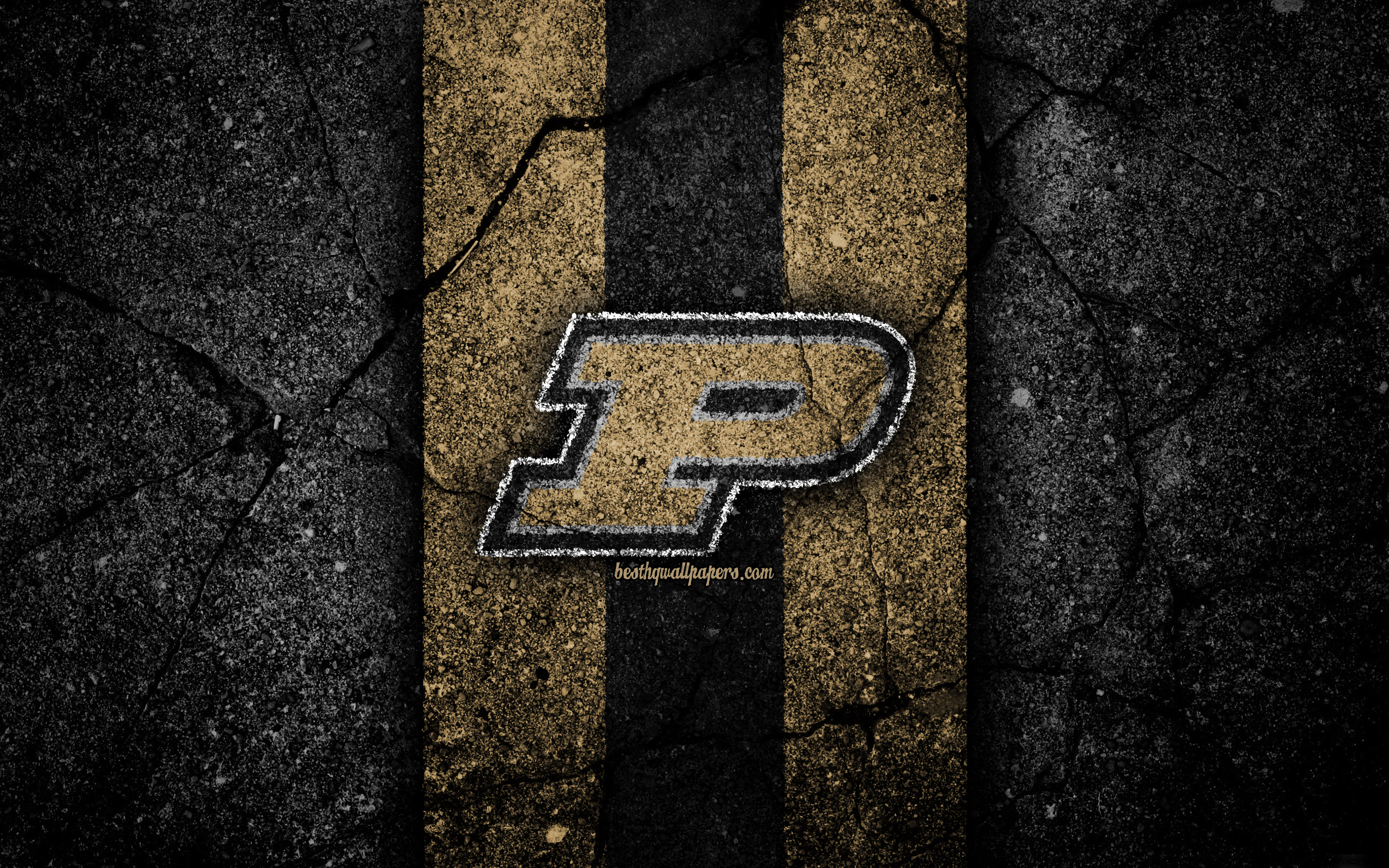 3840x2400 Download wallpaper Purdue Boilermakers, 4k, american football team, NCAA, brown black stone, USA, asphalt texture, american football, Purdue Boilermakers logo for desktop with resolution. High Quality HD picture wallpaper, Desktop