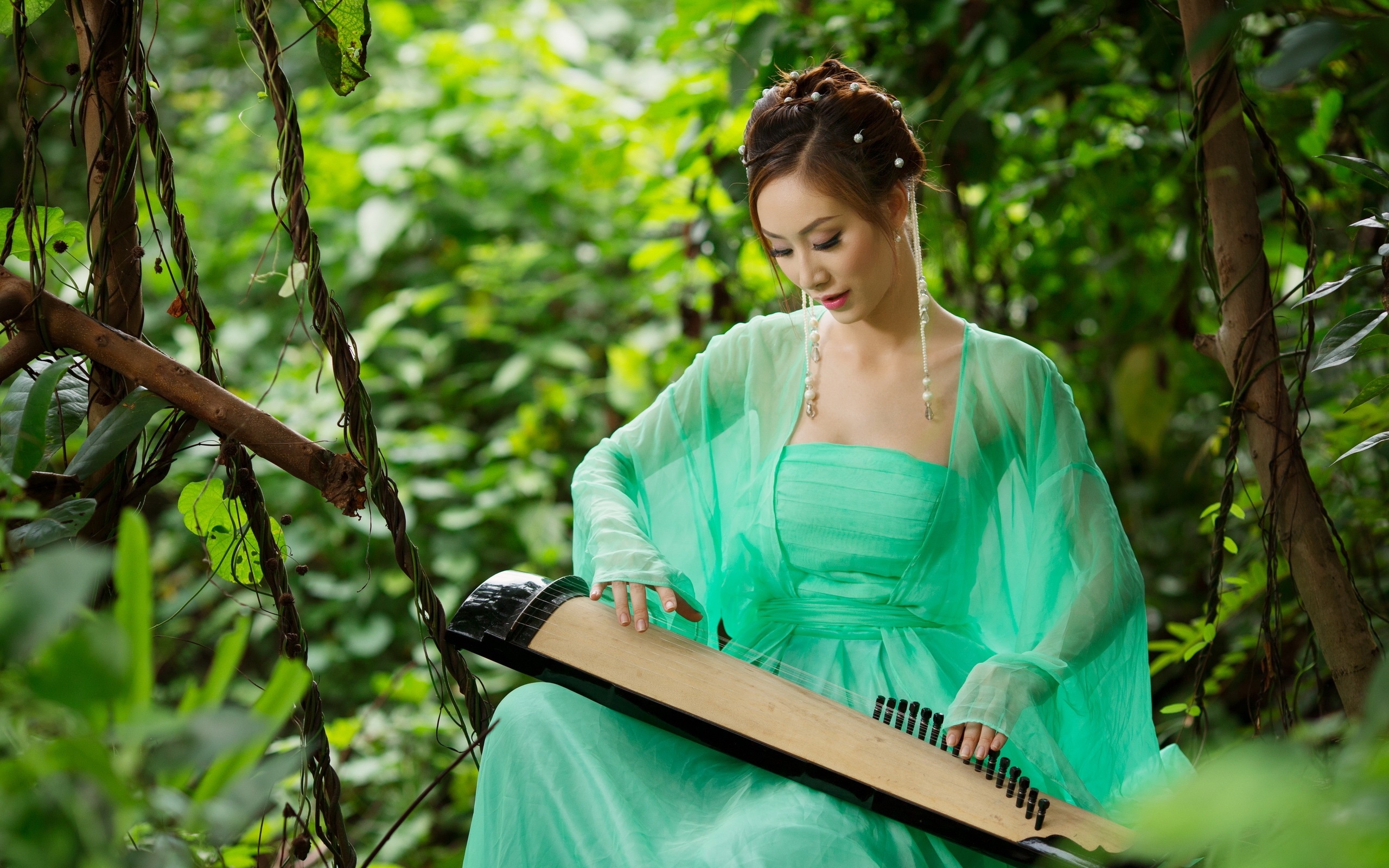 2560x1600 Asian girl playing the zither wallpaper, Desktop