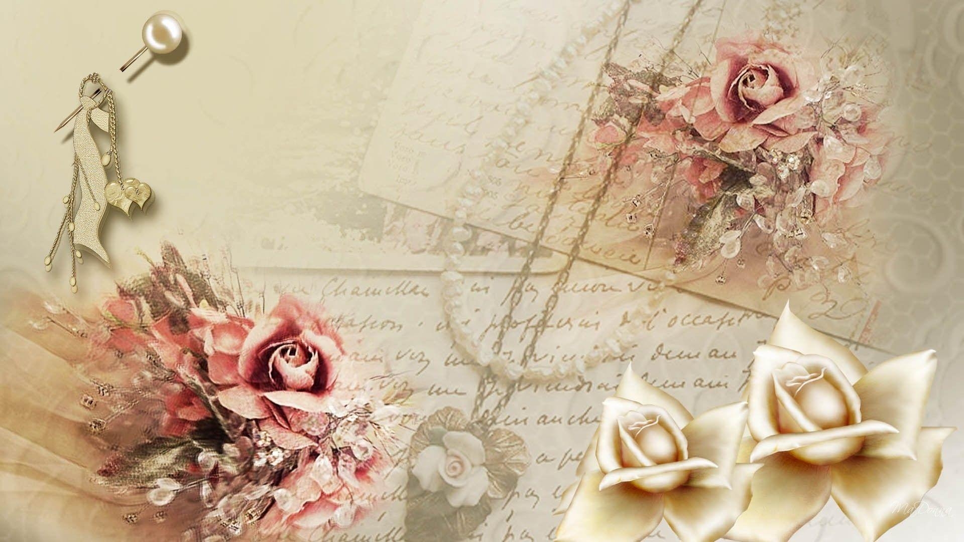 1920x1080 Writing Tag wallpaper: Flowers Abstract Pearl Gold Rose Roses, Desktop