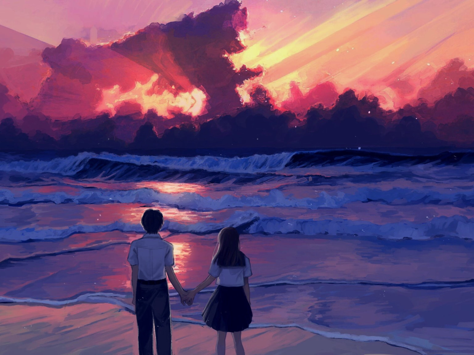 1600x1200 Anime Wallpaper, Illustration, Landscape, Sea, Sunset, Painting, Digital Art • Wallpaper For You, Desktop