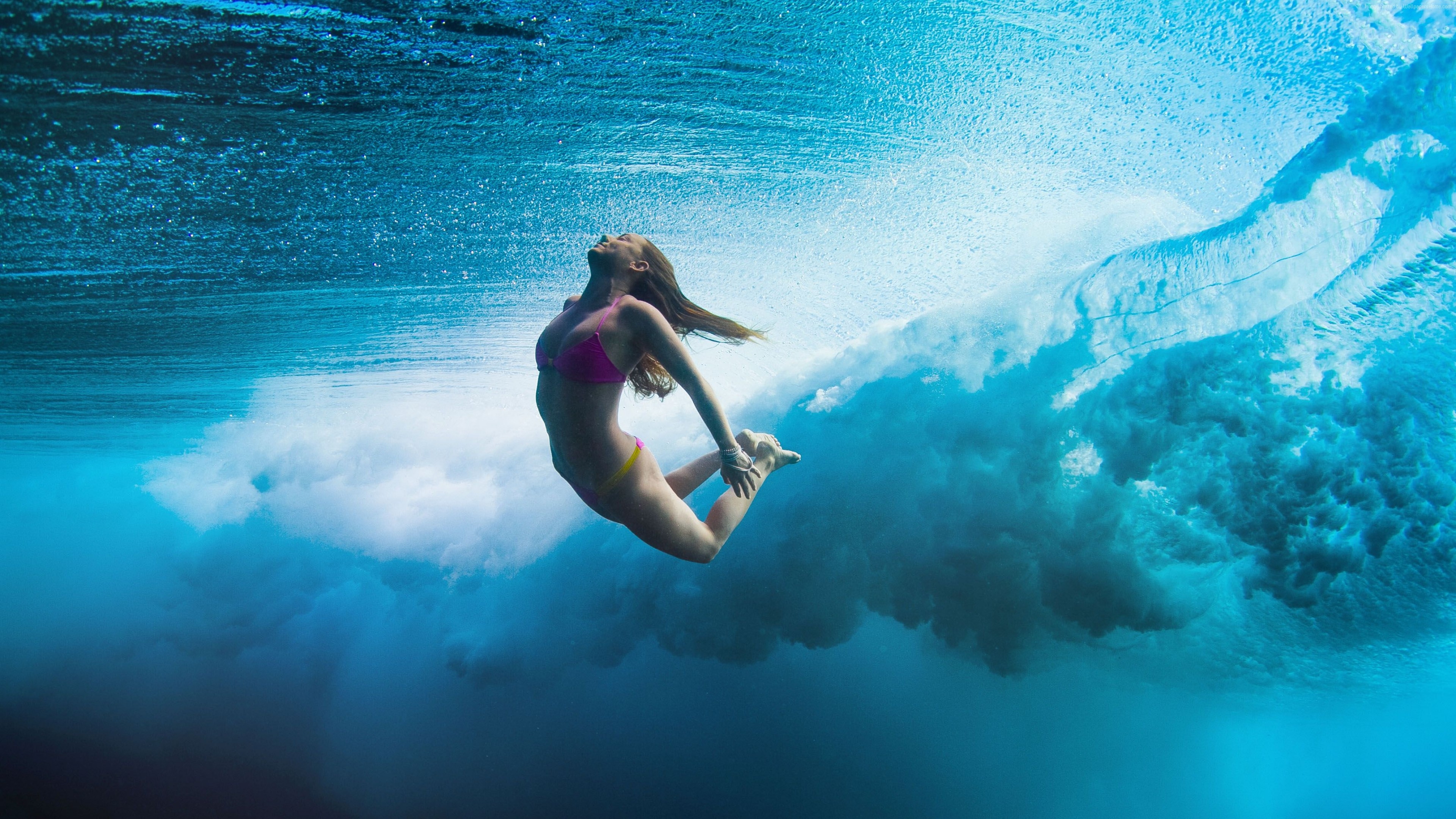 3840x2160 surfing girl dive sea underwater Wallpaper and Free, Desktop