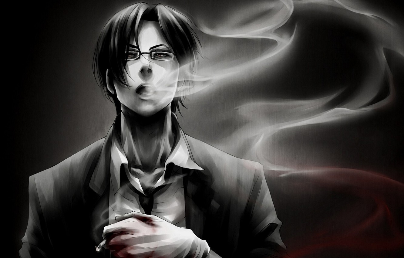 1340x850 Wallpaper blood, smoke, art, guy, brunette image for desktop, section арт, Desktop