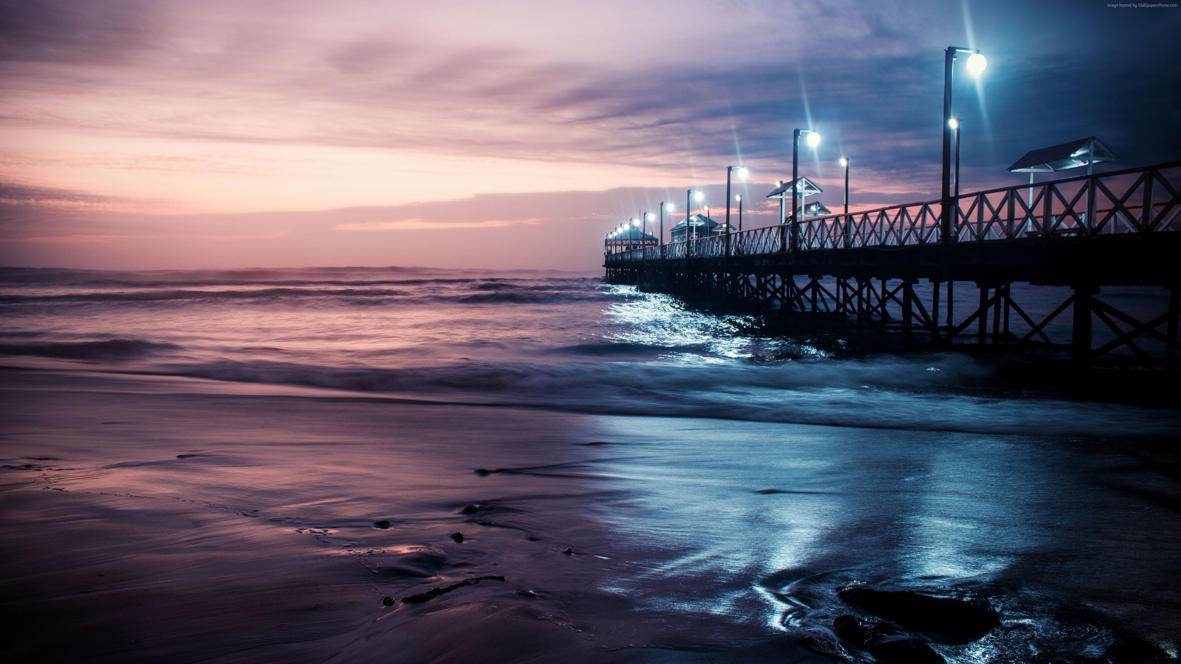 3840x2160 Wallpaper Ocean, Pier, Sky, Night, 4K, Nature / Wallpaper Ocean Pier Sky Night 4k. Night Sky Wallpaper, Nature Background, Nature Image, Desktop