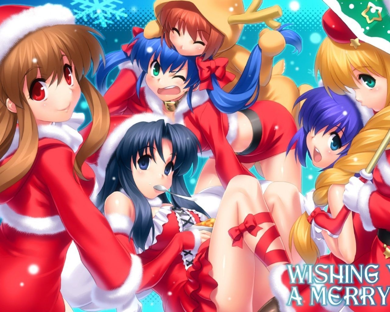 1280x1030 Christmas Girls With Blond Brown Hair Celebration Of Christmas And New Year Anime Christmas Picture Desktop HD Wallpaper 2560x1440, Wallpaper13.com, Desktop